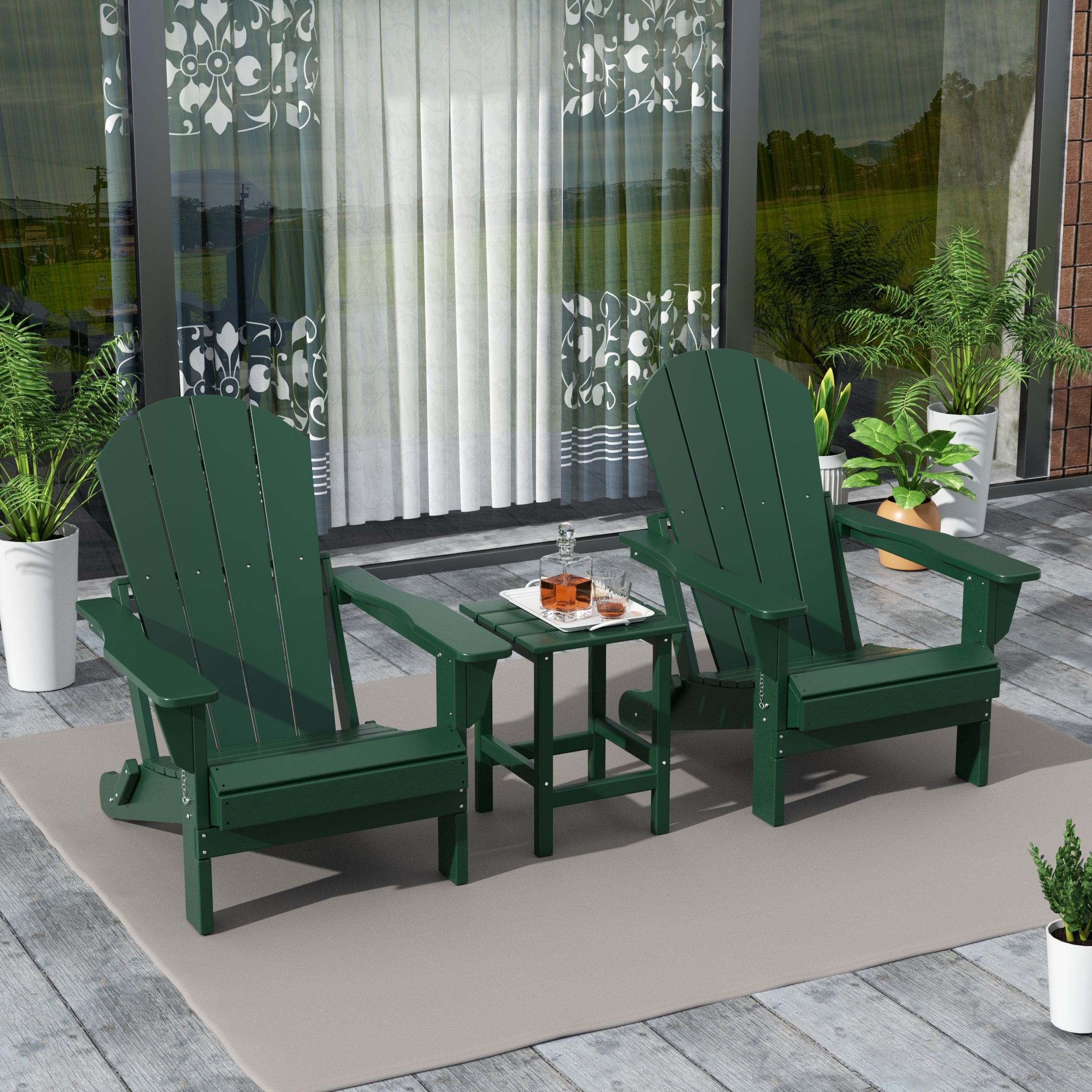 Paradise Westintrends 3-Piece set Outdoor / Patio Poly Adirondack chair set with a side table ( 2 seater )