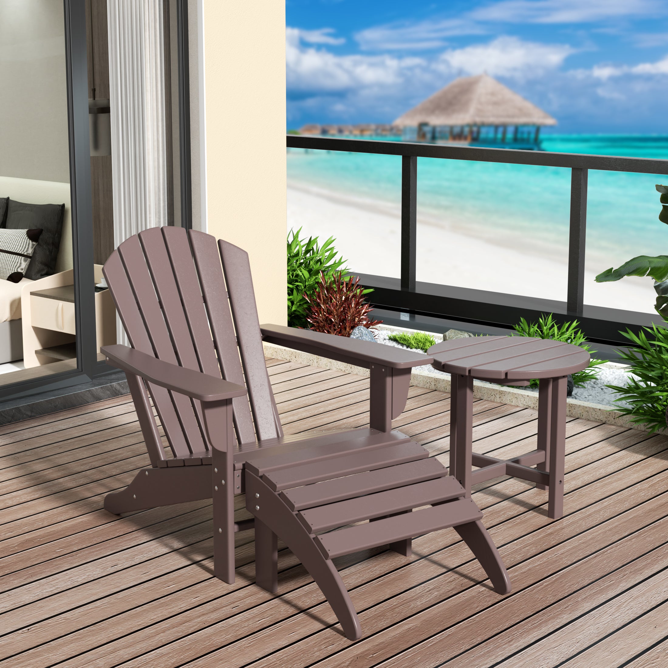 Portside Outdoor Adirondack Chair With Ottoman And Side Table 3-Piece Set