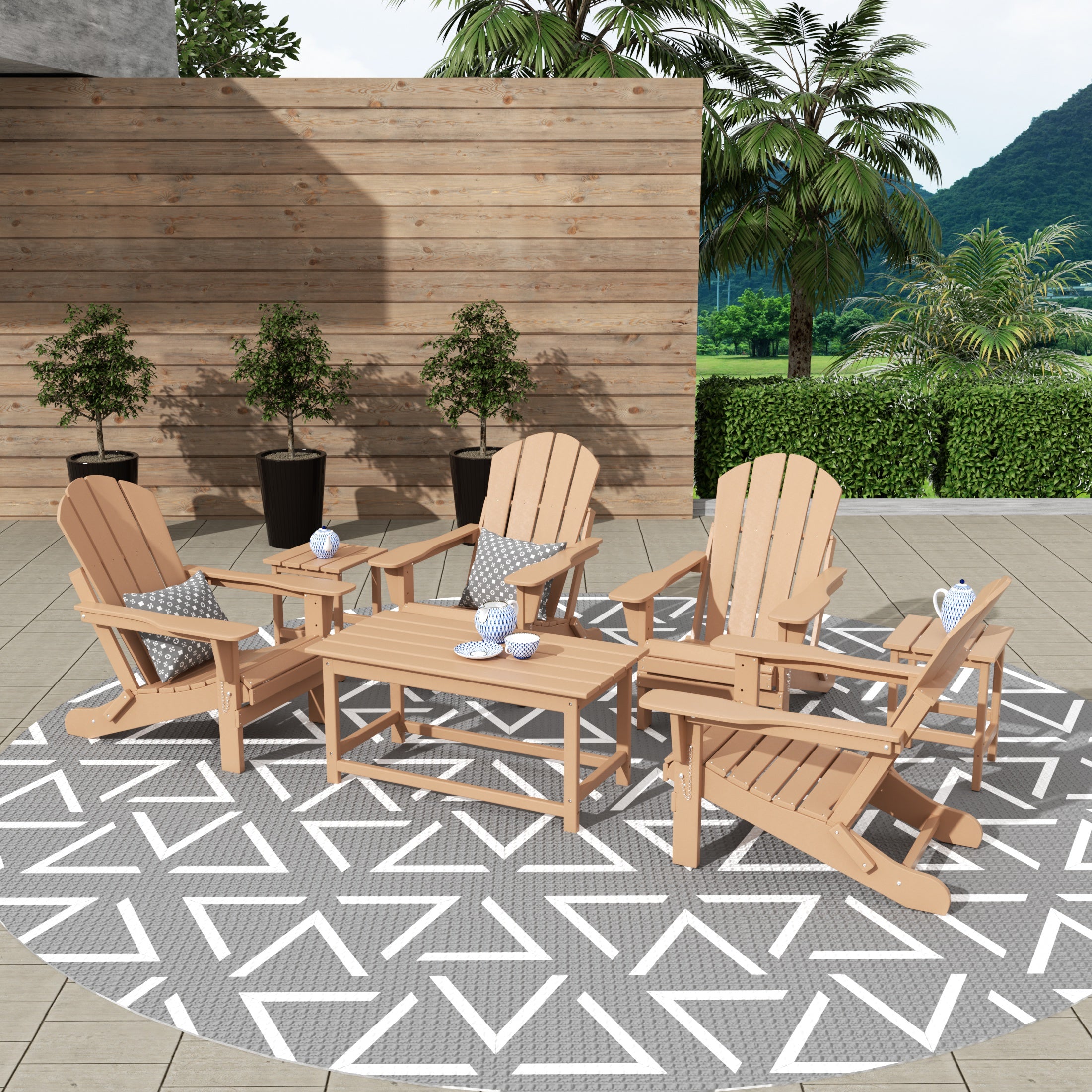 Paradise Westintrends 7-Piece set Outdoor / Patio Adirondack chairs with a Coffee and tWestintrends side tables ( 4 seater )