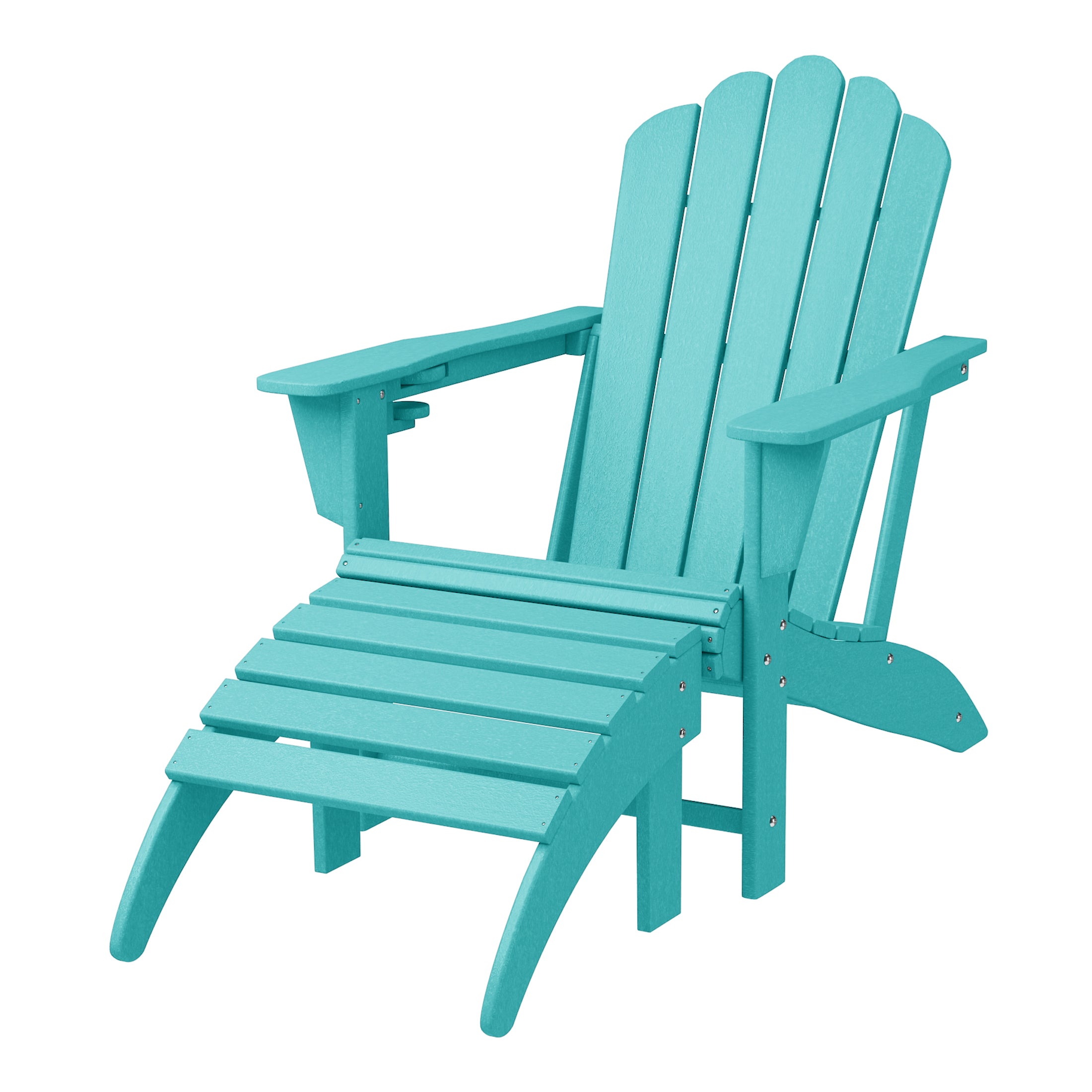 Lakeview 2-Piece Outdoor Patio HDPE Adirondack Chair With Ottoman and Cup Holder Set