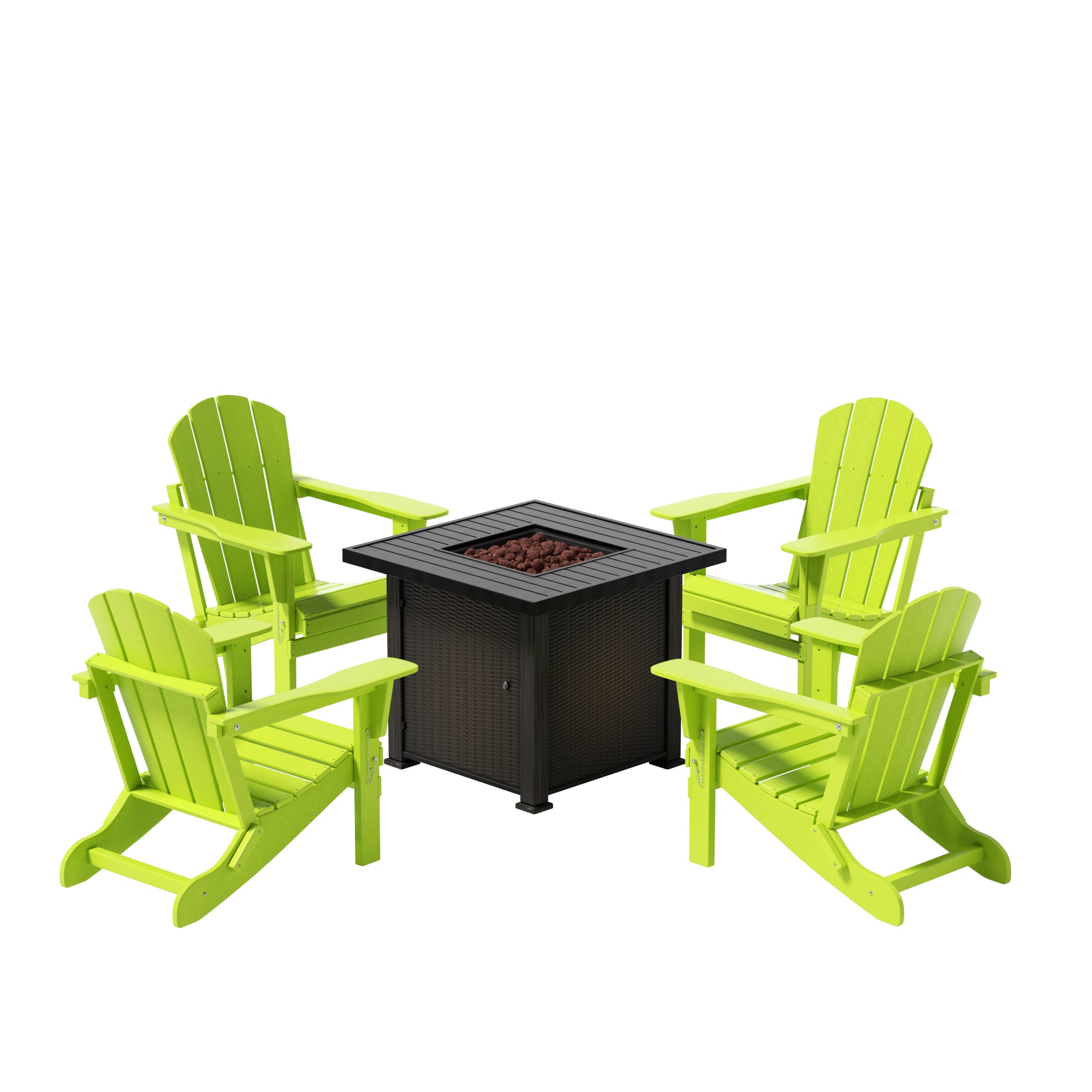 Paradise Malibu Modern Folding Poly Adirondack Chair With Square Fire Pit Table