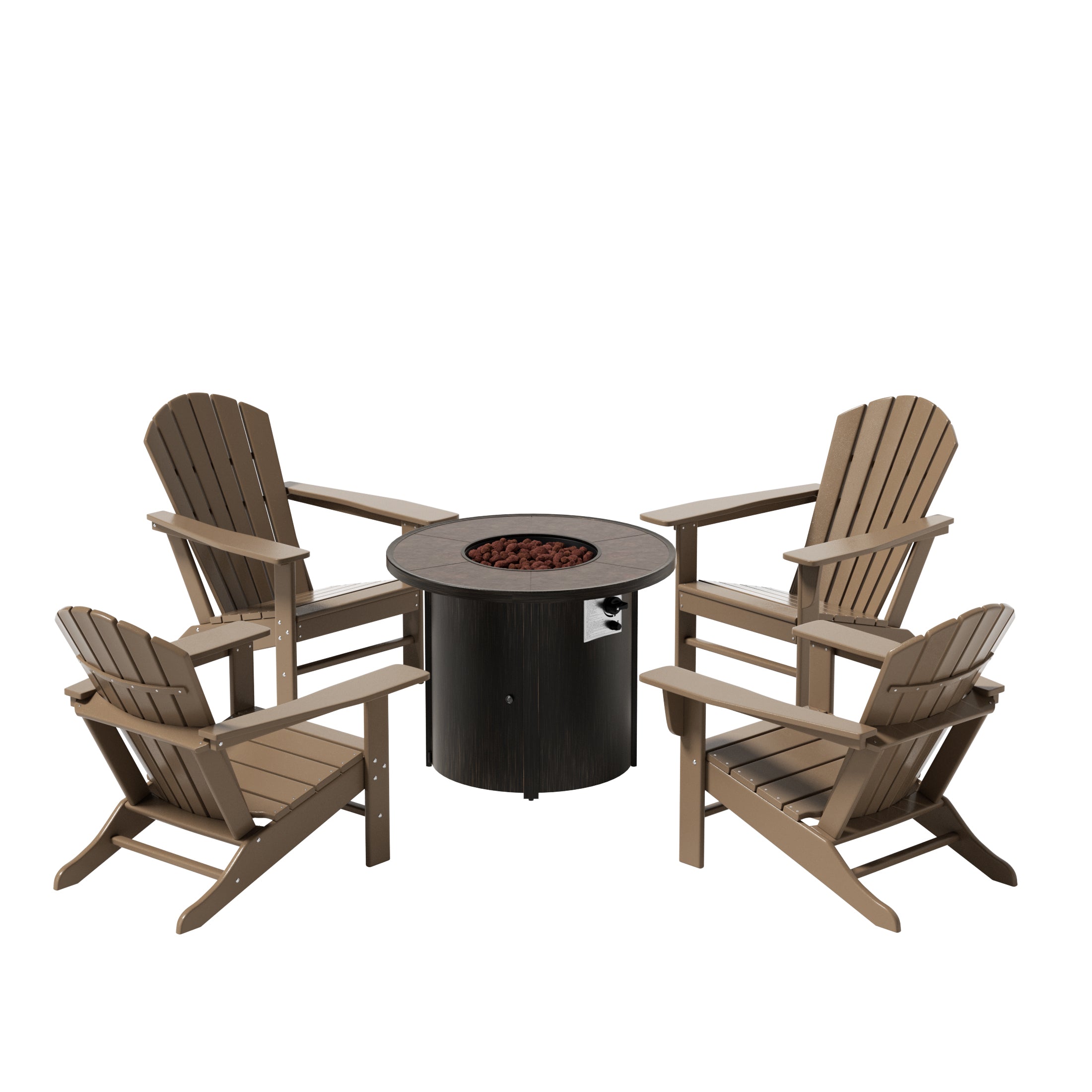 Portside Dylan Outdoor Patio Adirondack Chair with Round Fire Pit Table Sets