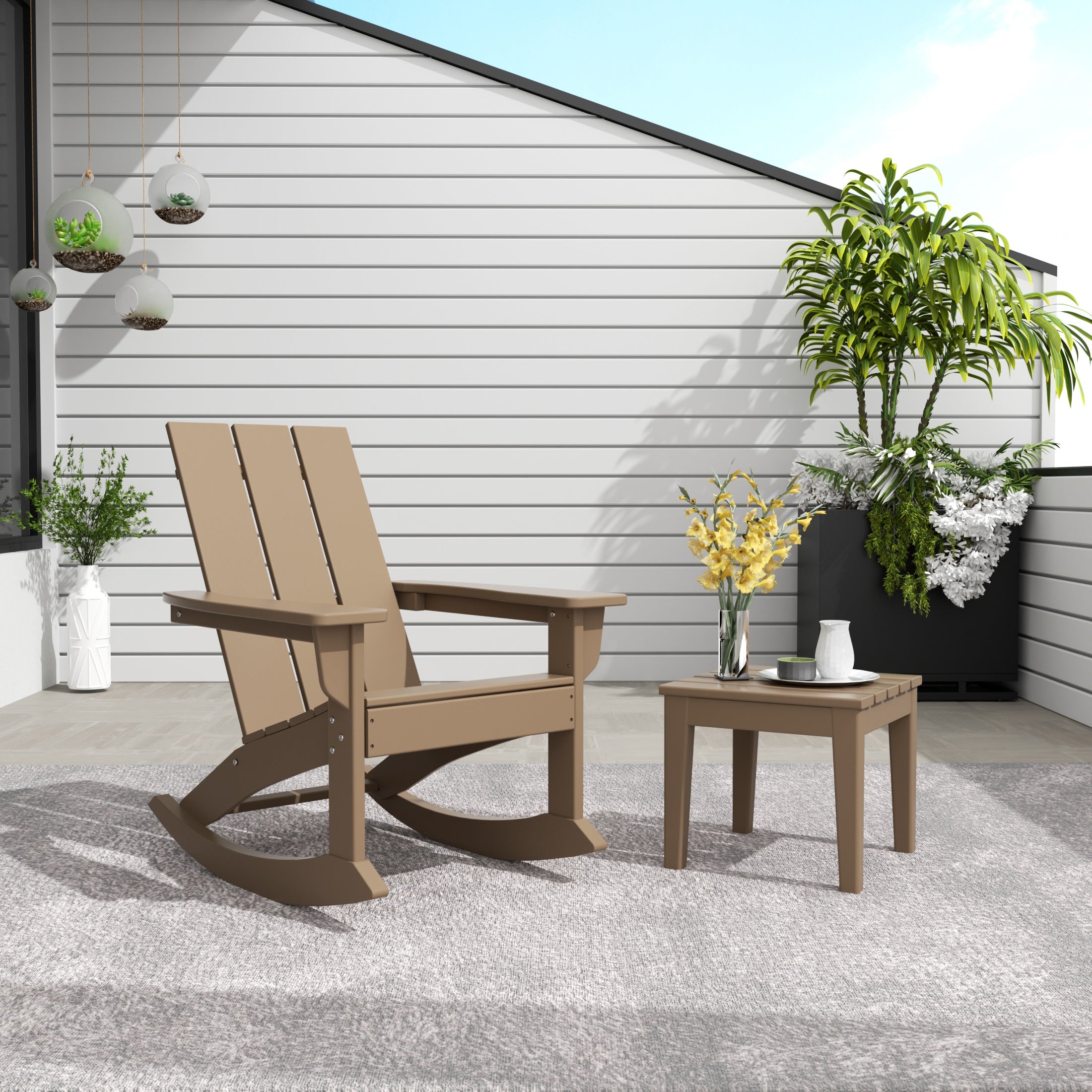 Palms WestinTrends 2-Pieces Set Modern Plastic Outdoor Rocking Chair with Square Side Table