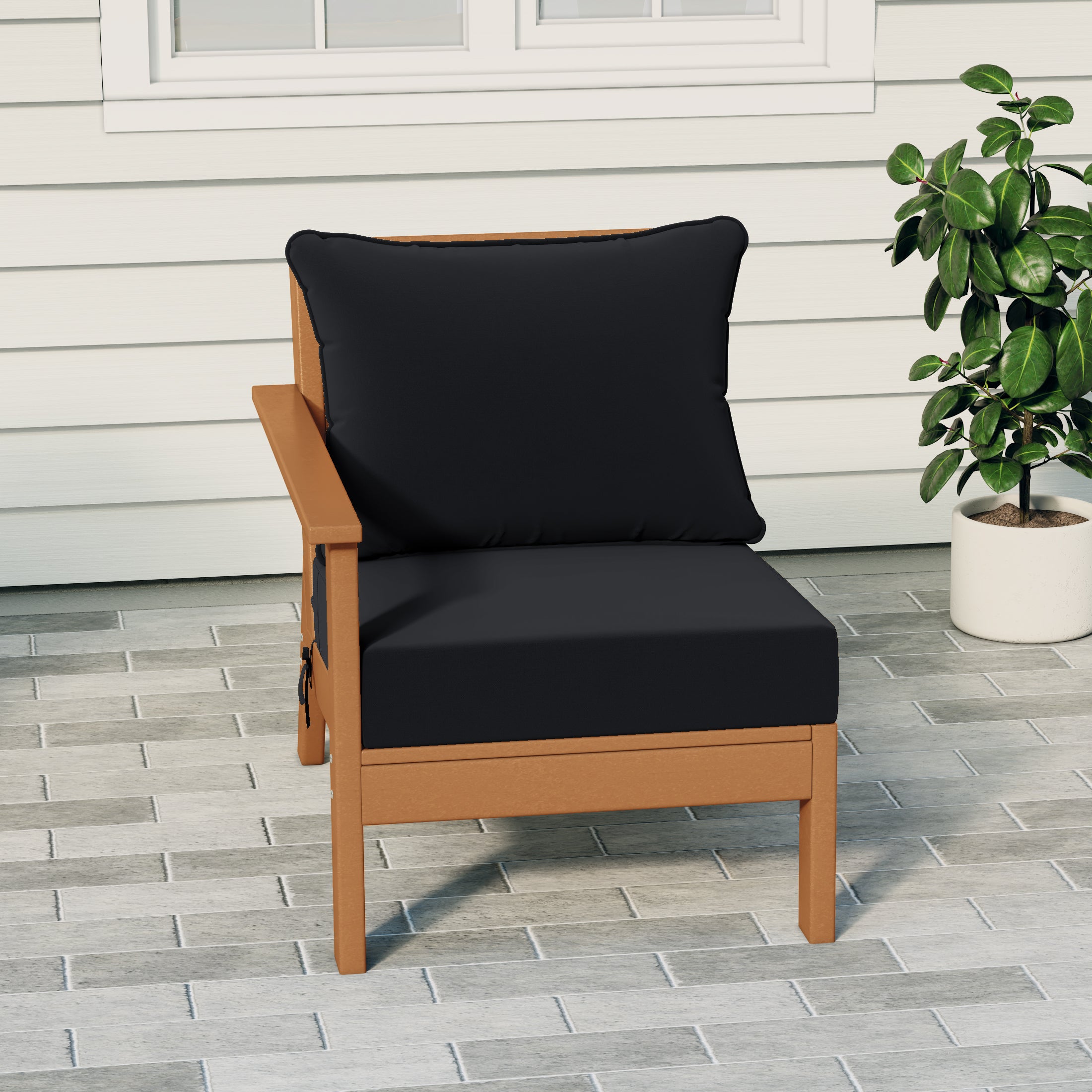 Portsmouth Modern Outdoor HDPE Patio Left Facing Sectional Corner Club Chair with Deep Seat Cushions