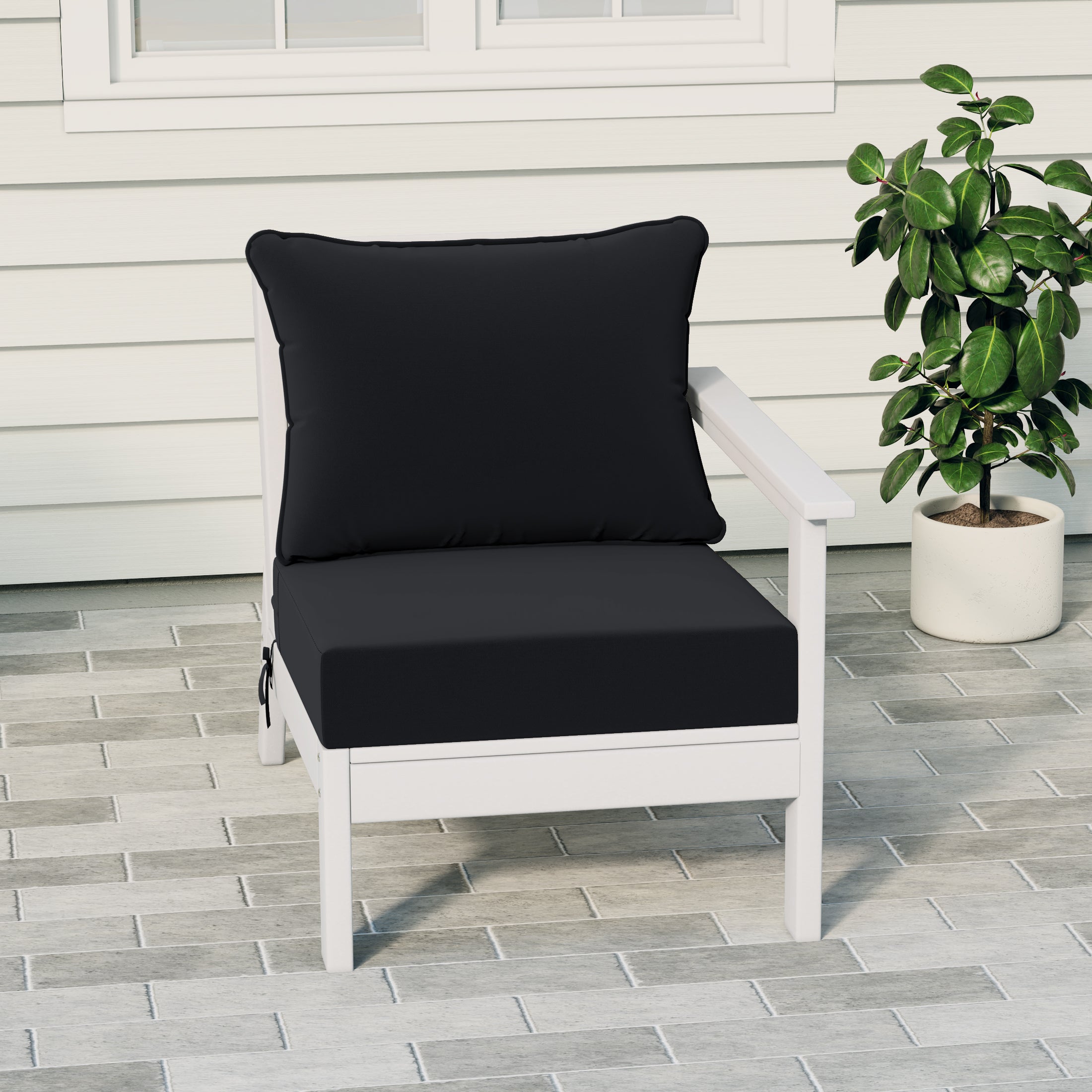 Portsmouth Modern Outdoor HDPE Patio Right Facing Sectional Corner Club Chair with Deep Seat Cushions