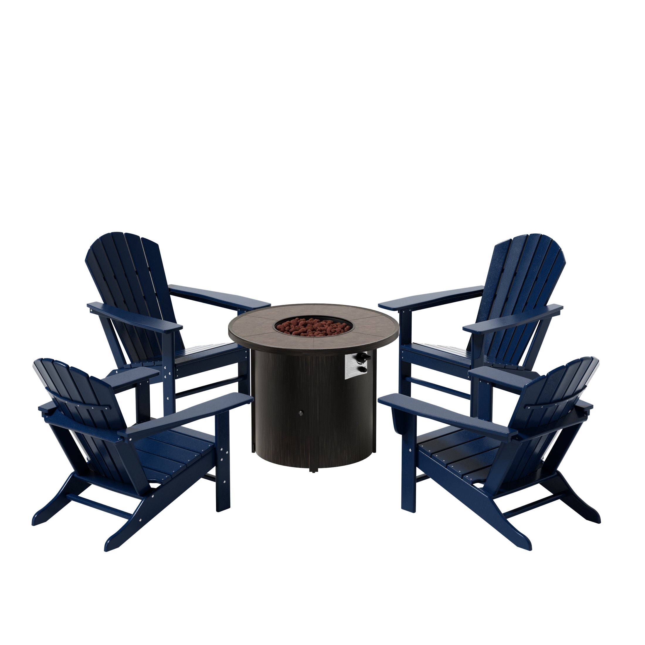 Portside Dylan Outdoor Patio Adirondack Chair with Round Fire Pit Table Sets