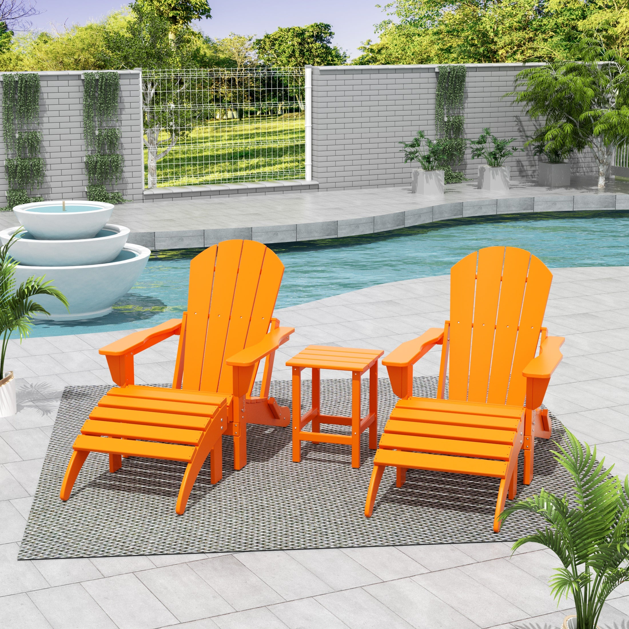 Paradise Westintrends 5-Piece set classic Adirondack chairs with ottoman and a small coffee table (2 seater)