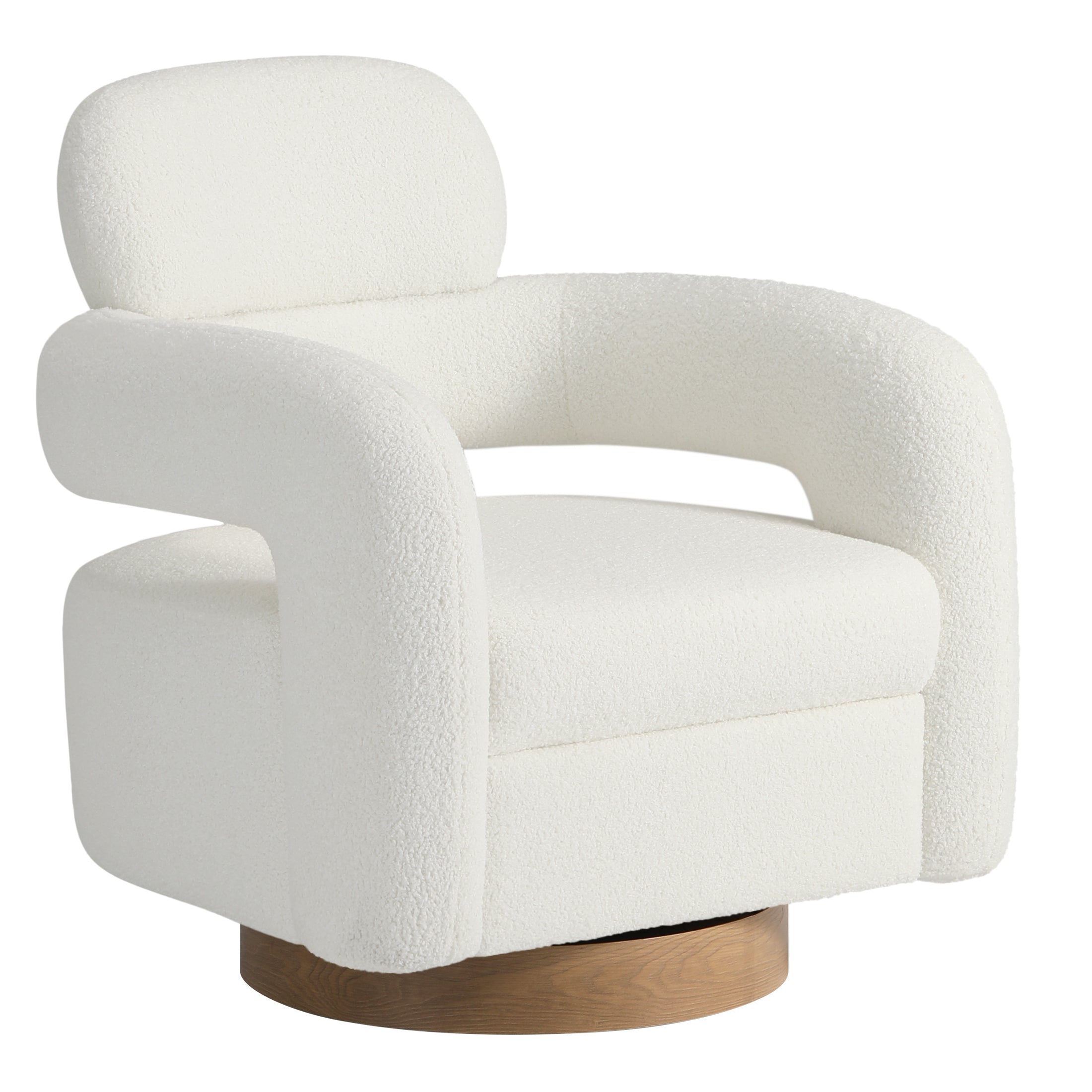 Celine Mid-Century Modern Sherpa Swivel Barrel Accent Chair With Round Storage Ottoman