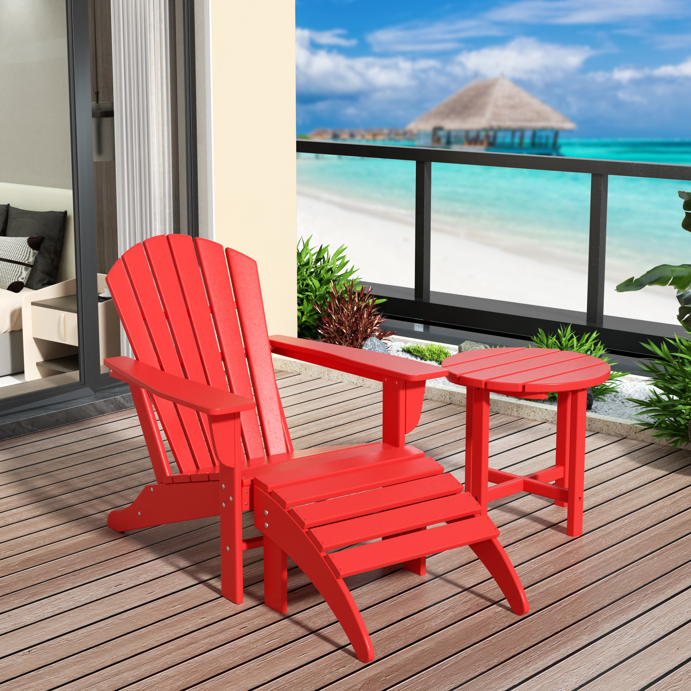 Portside Outdoor Adirondack Chair With Ottoman And Side Table 3-Piece Set