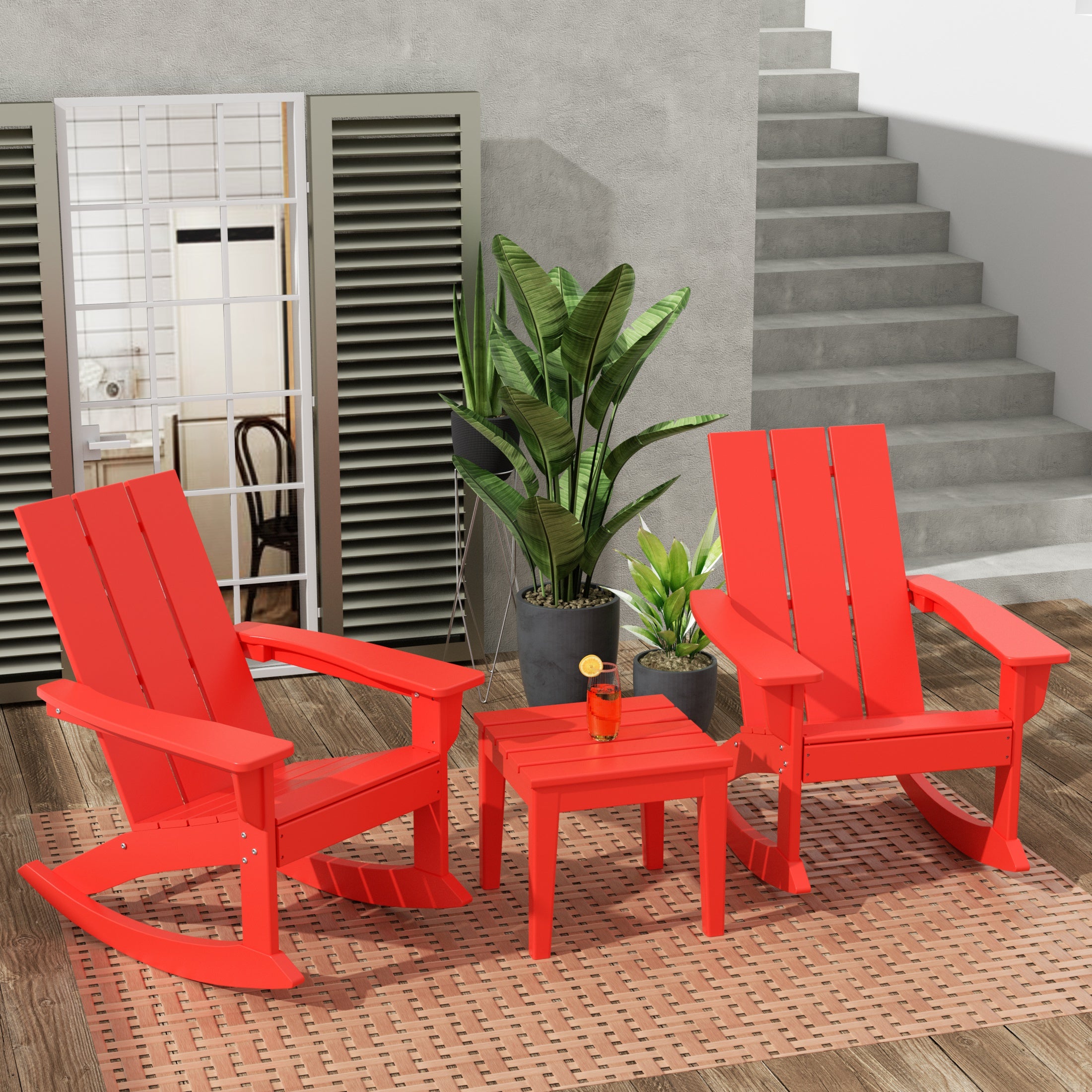 Palms Ashore Modern Rocking Poly Adirondack Chair With Side Table 3-Piece Set