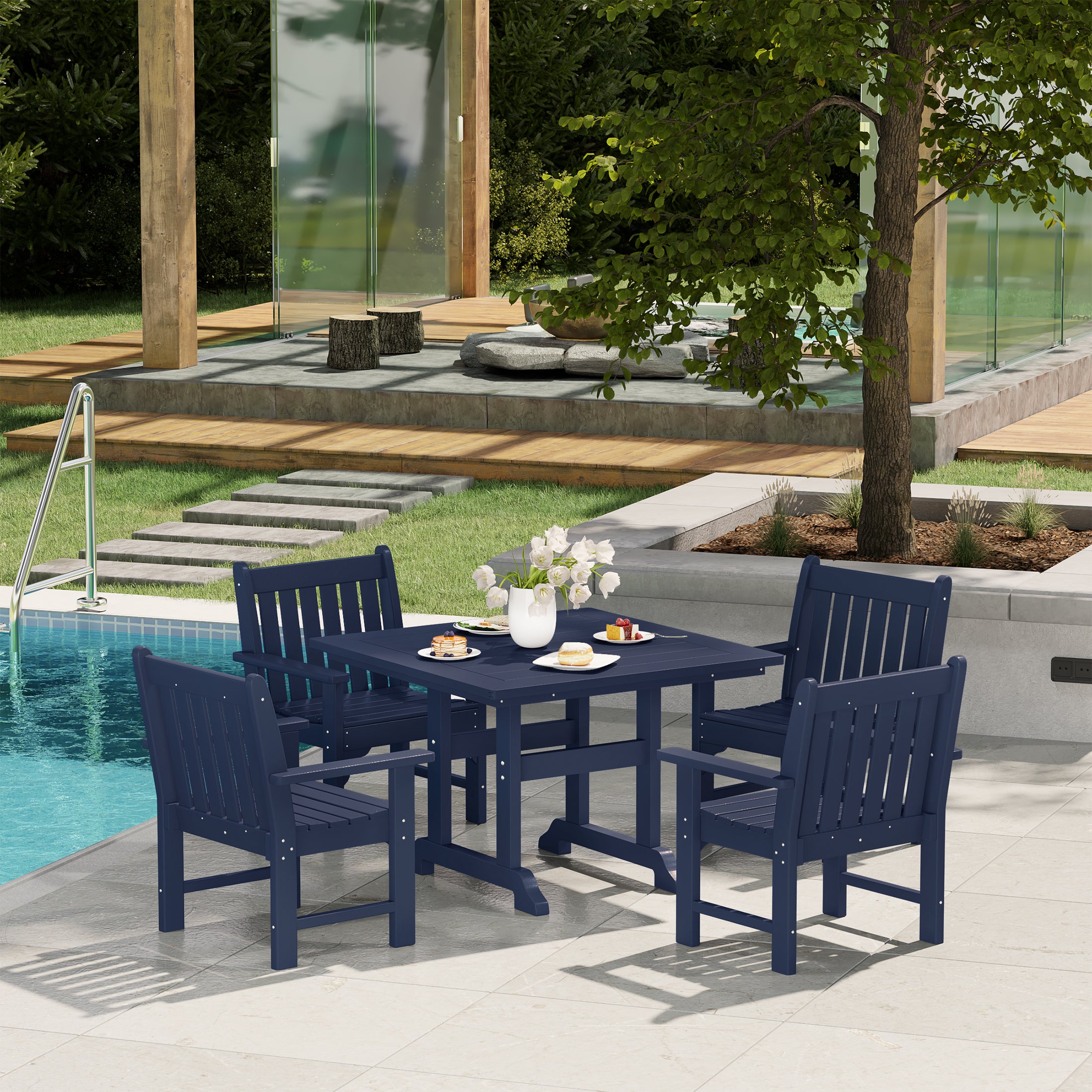 Paradise 5-Piece HDPE Outdoor Patio Chair and Square Table Dining Set