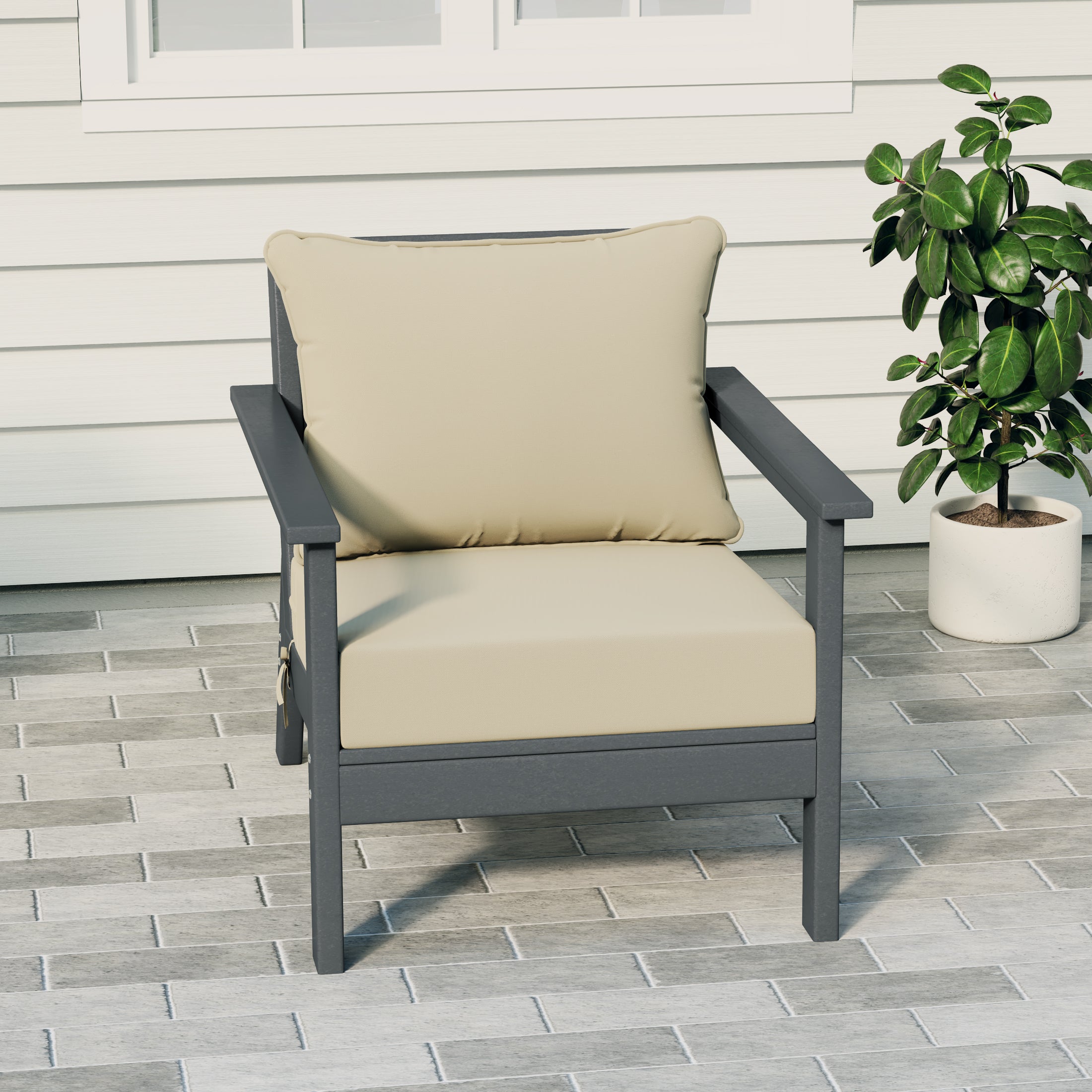 Portsmouth Modern Outdoor HDPE Patio Club Chair with Deep Seat Cushions