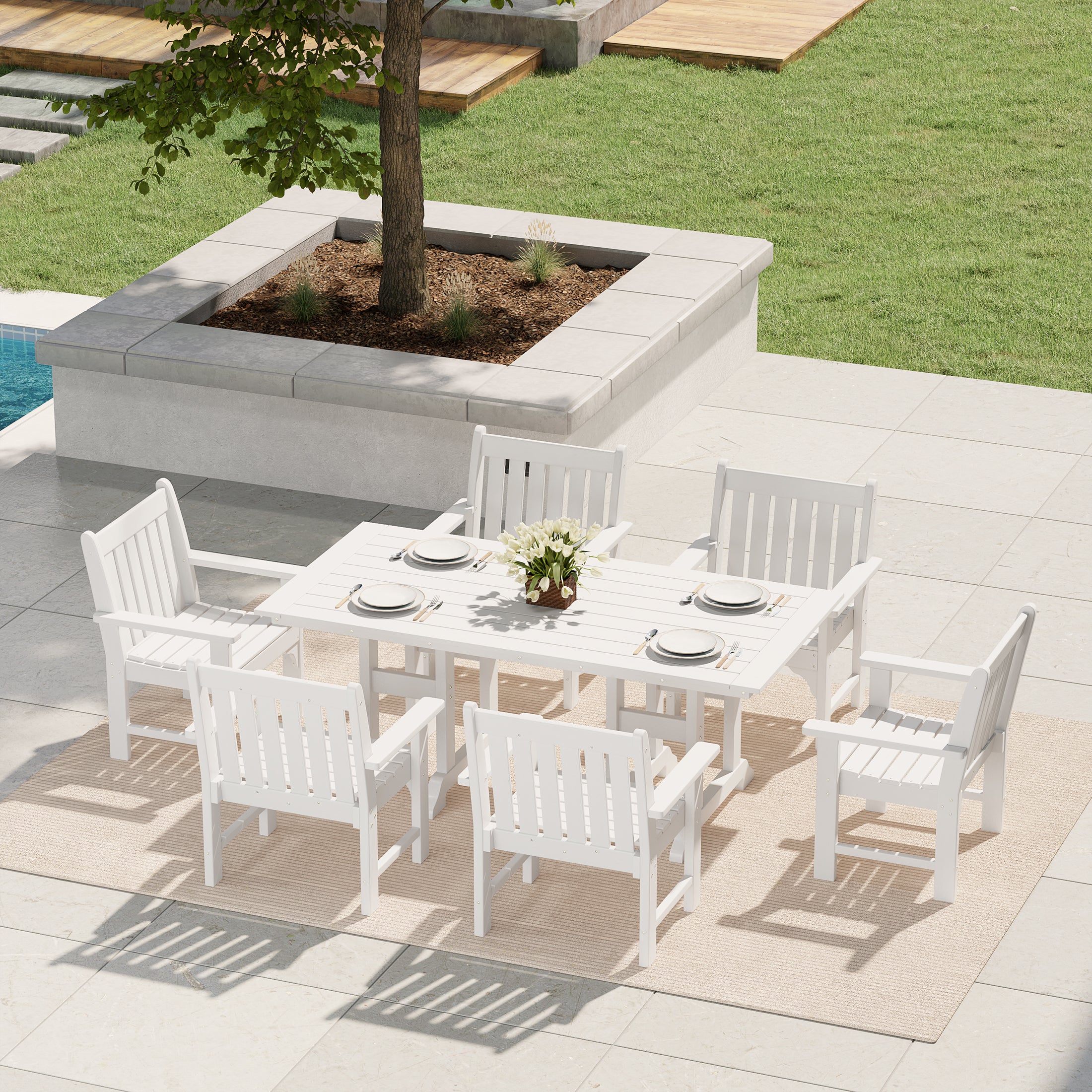 Paradise  7-Piece HDPE Outdoor Dining Patio Table and Chairs Set