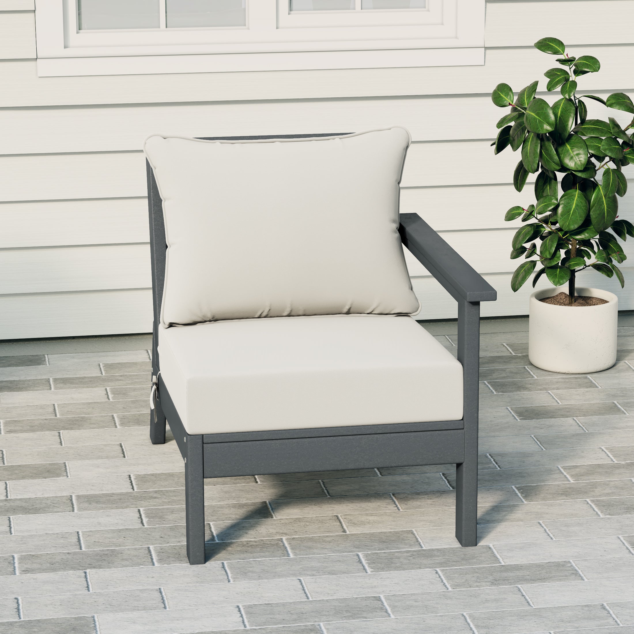 Portsmouth Modern Outdoor HDPE Patio Right Facing Sectional Corner Club Chair with Deep Seat Cushions