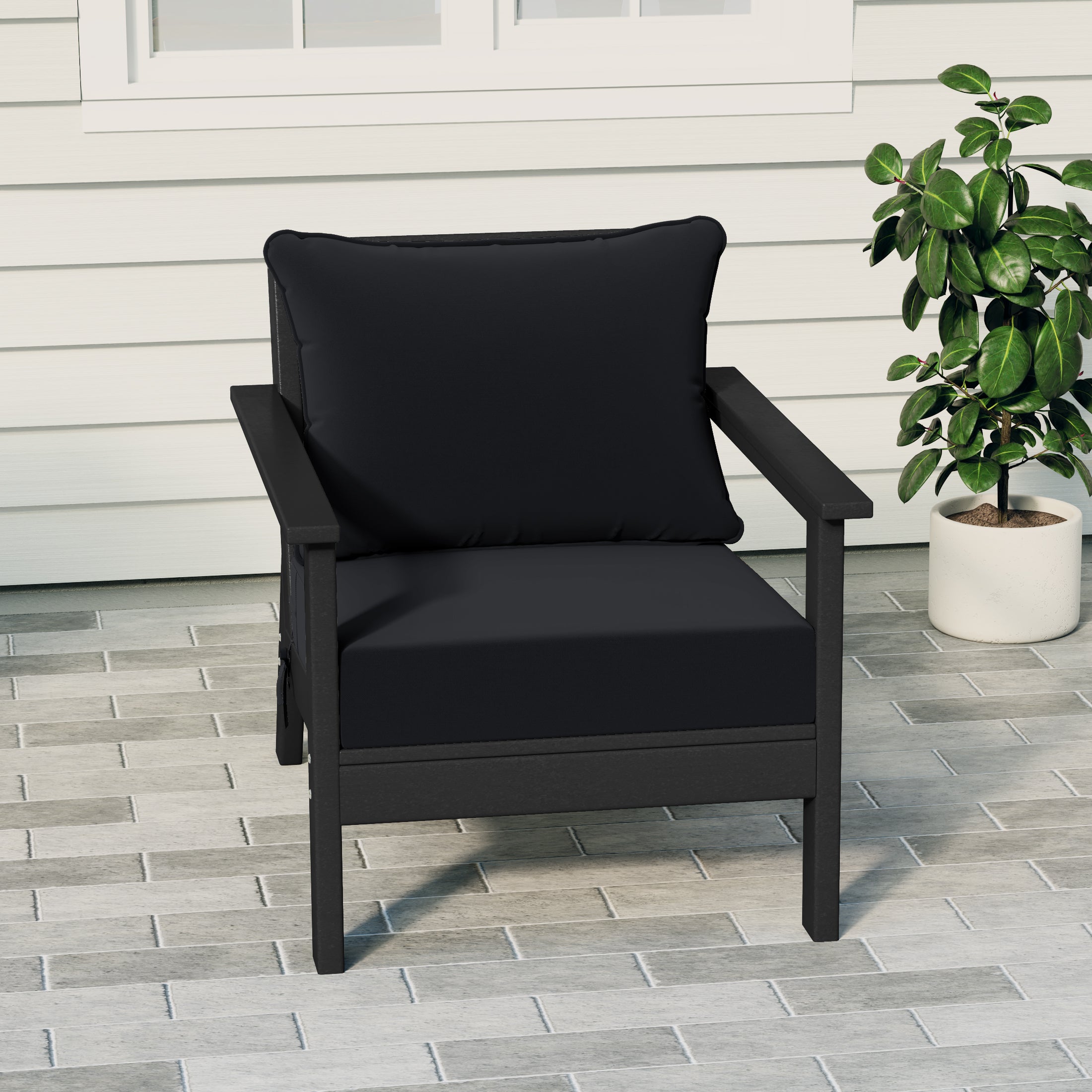 Portsmouth Modern Outdoor HDPE Patio Club Chair with Deep Seat Cushions