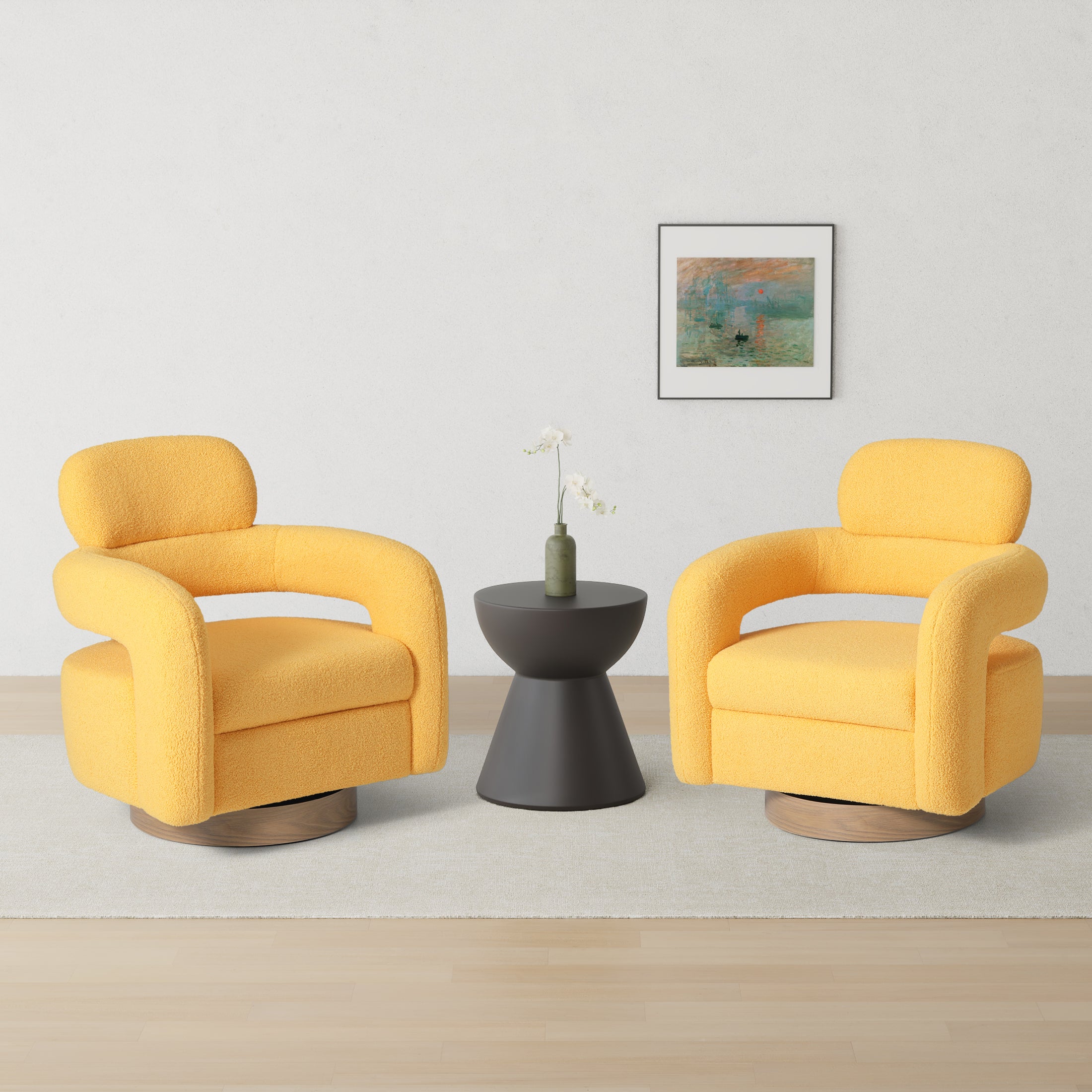 Celine Mid-Century Modern Round Sherpa Swivel Barrel Accent Chair (Set of 2)