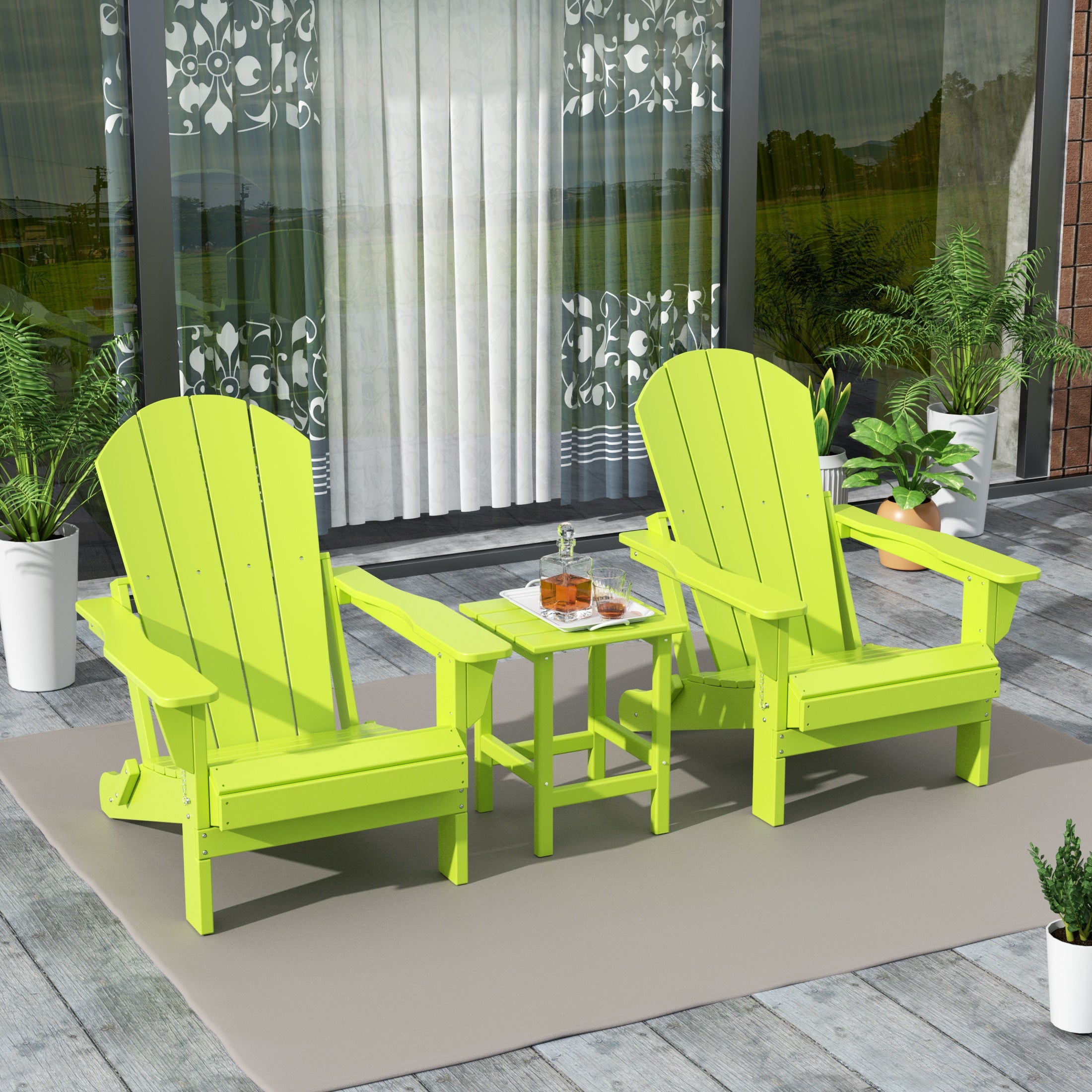 Paradise Westintrends 3-Piece set Outdoor / Patio Poly Adirondack chair set with a side table ( 2 seater )