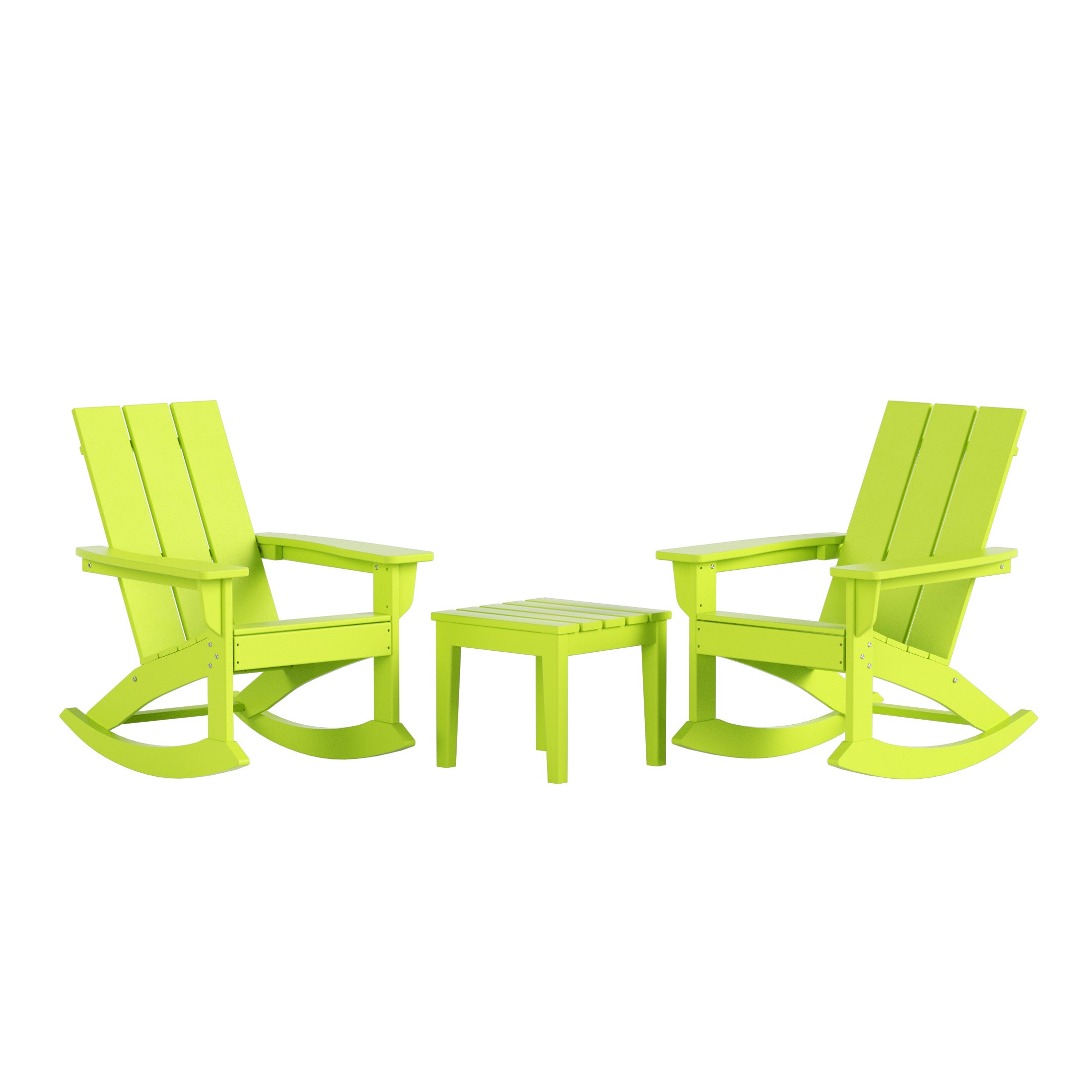 Palms Ashore Modern Rocking Poly Adirondack Chair With Side Table 3-Piece Set