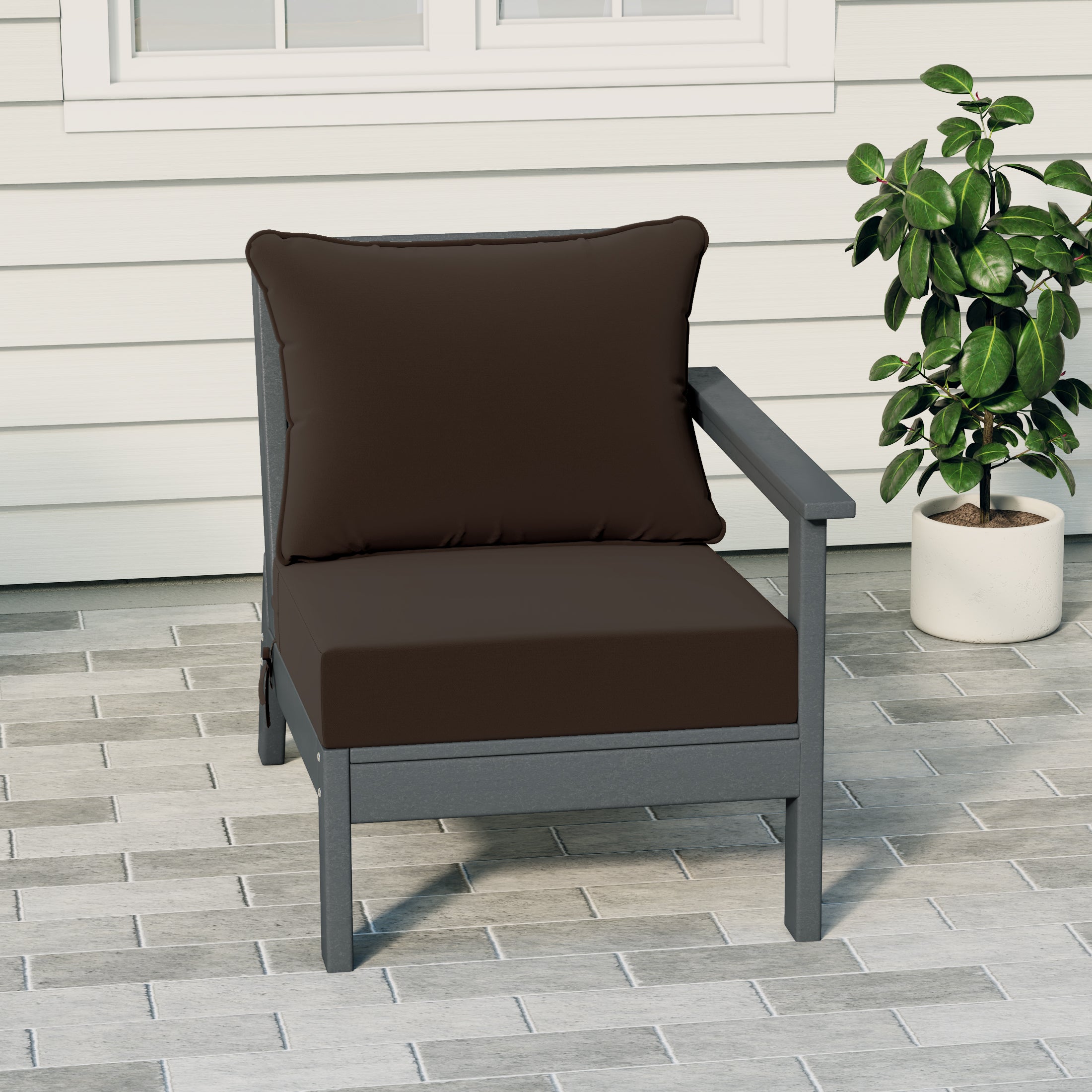 Portsmouth Modern Outdoor HDPE Patio Right Facing Sectional Corner Club Chair with Deep Seat Cushions