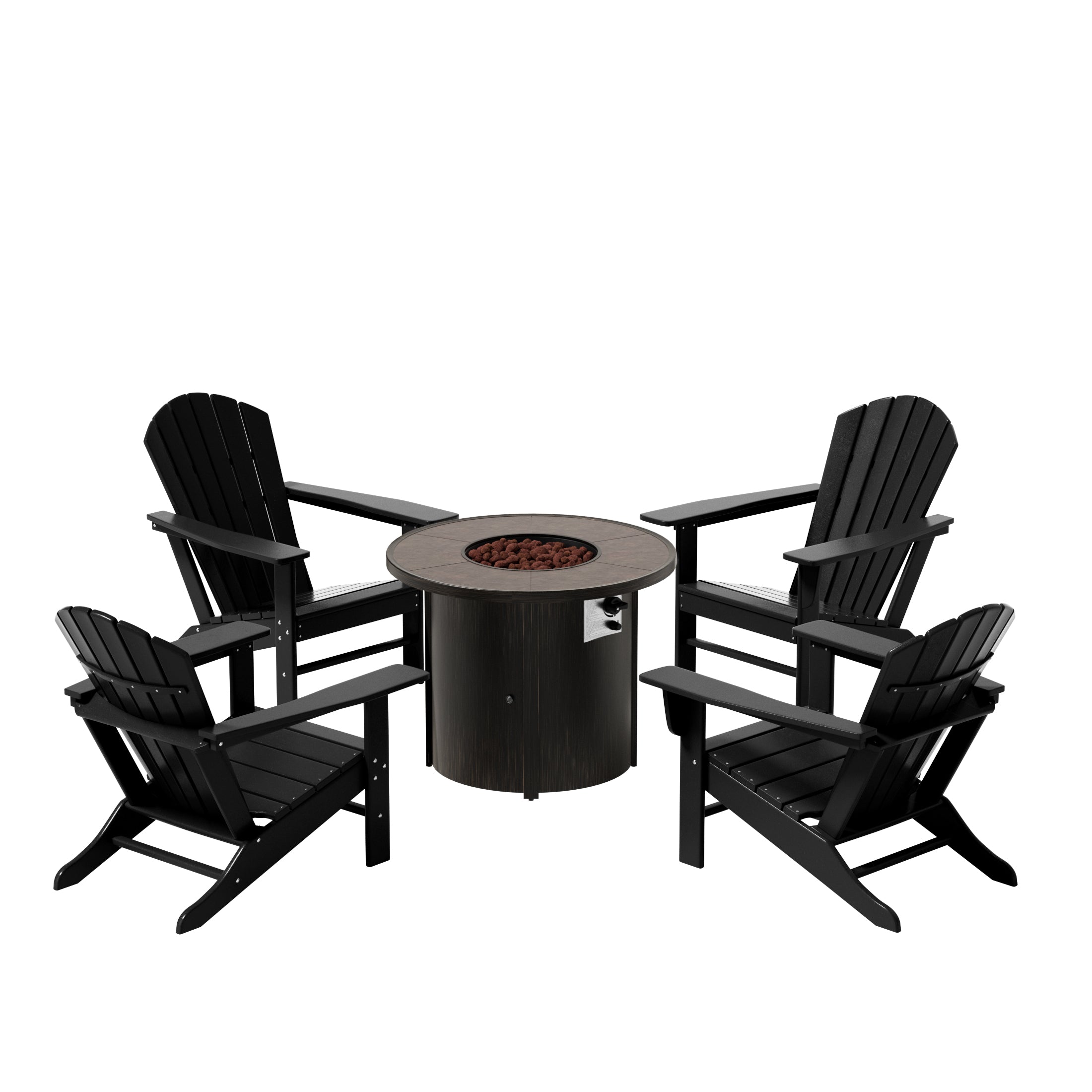 Portside Dylan Outdoor Patio Adirondack Chair with Round Fire Pit Table Sets