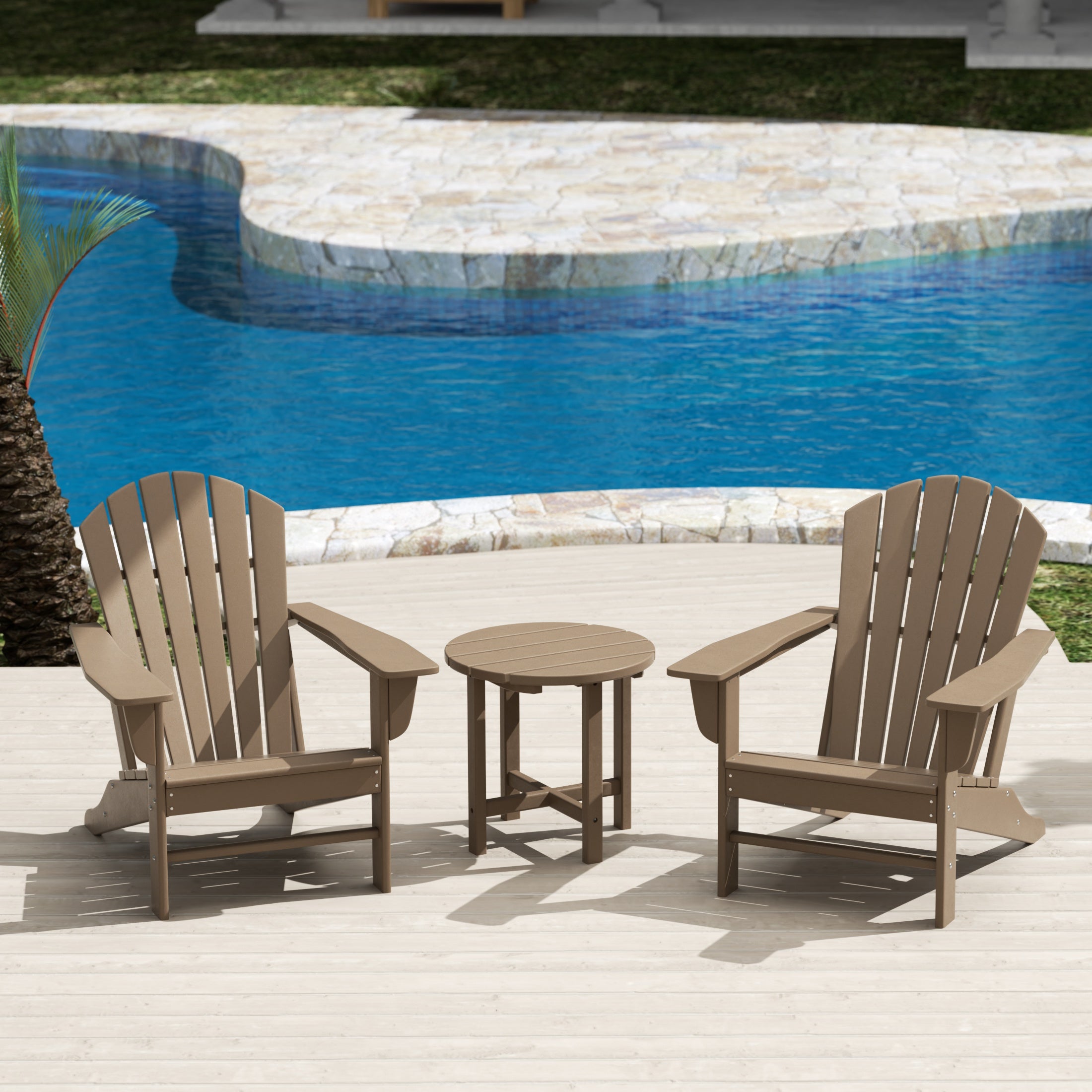 Portside Dylan 3-Piece Outdoor Adirondack Chair with Side Table Set