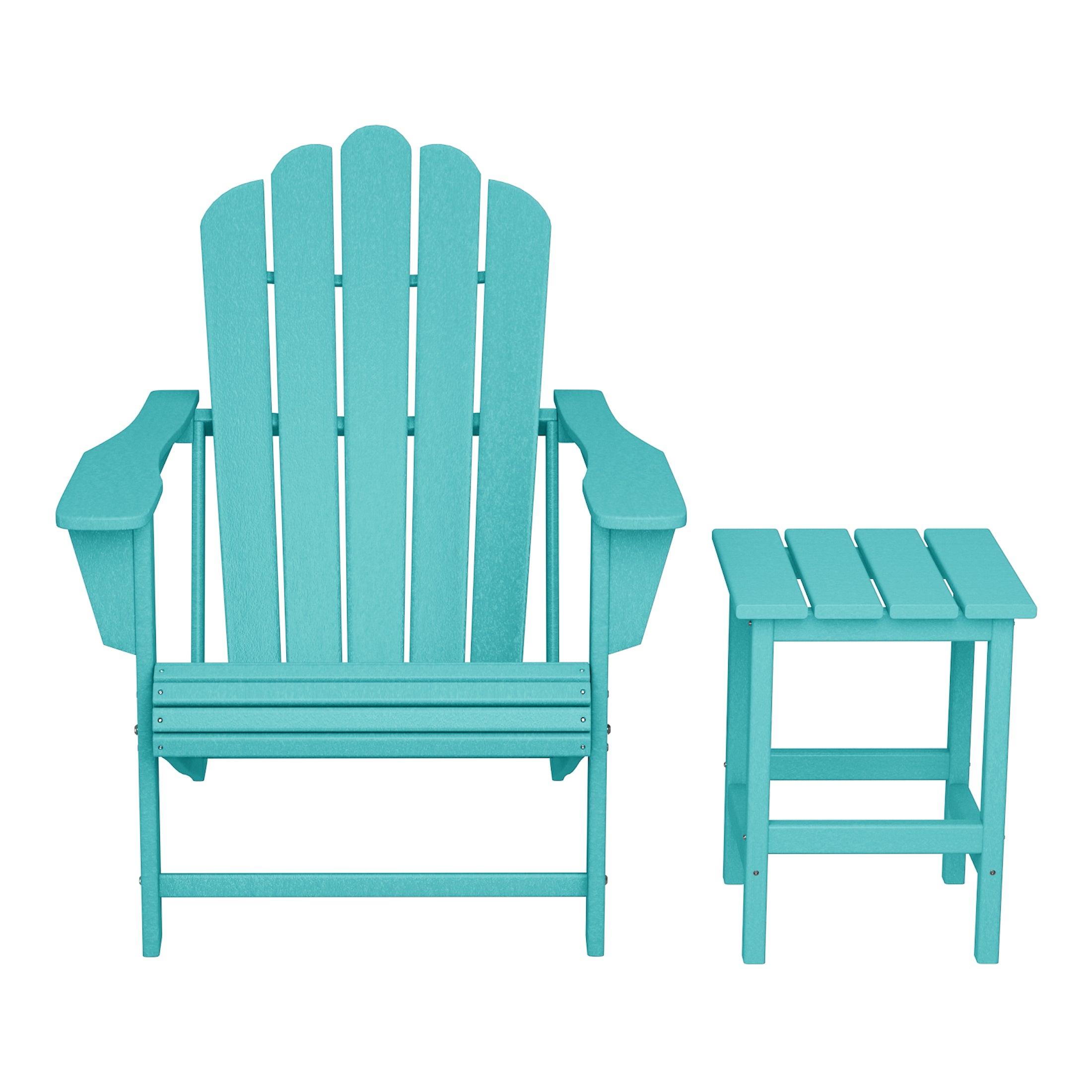 Lakeview Outdoor Patio HDPE Adirondack Chair With Cup Holder and Table Set