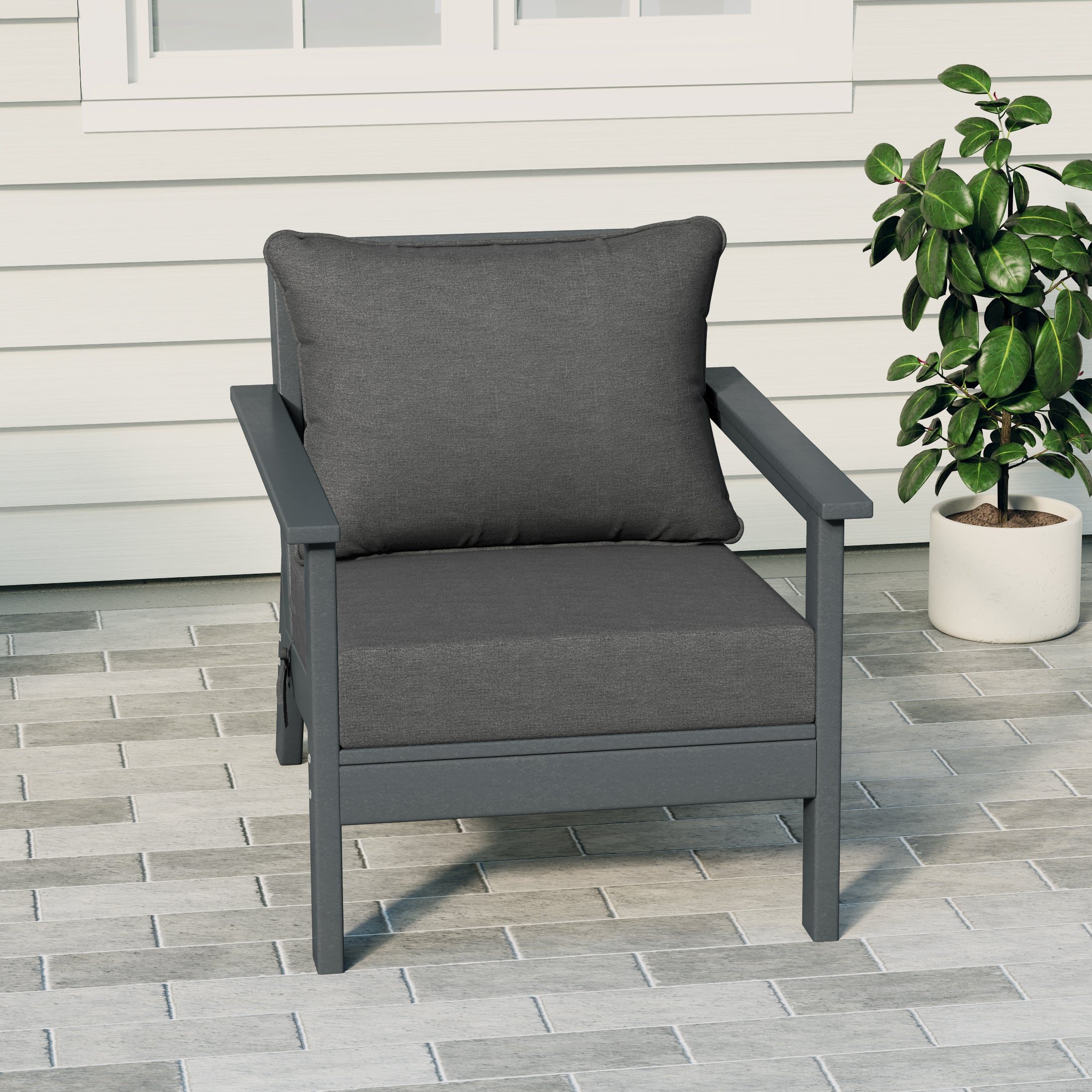 Portsmouth Modern Outdoor HDPE Patio Club Chair with Deep Seat Cushions