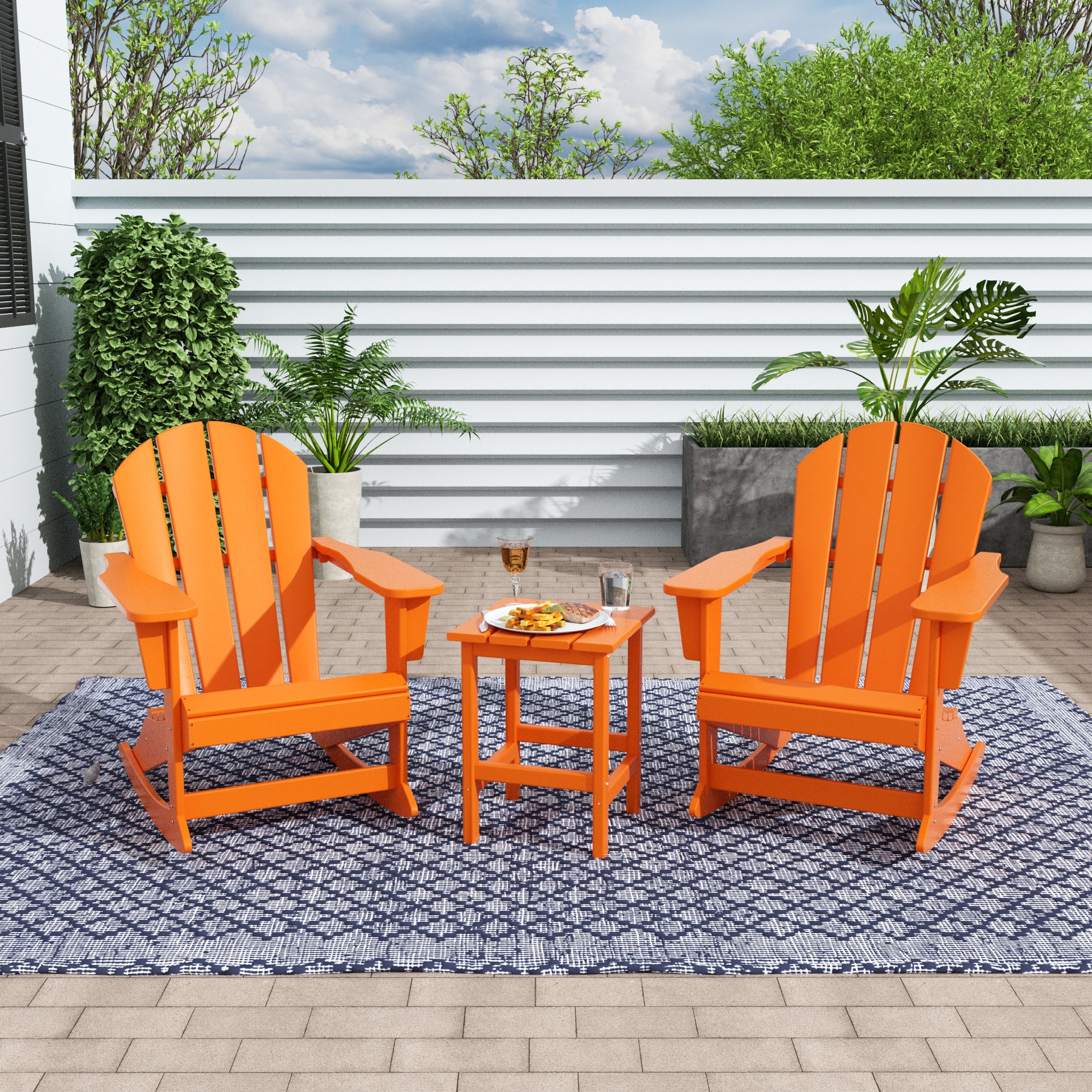 Paradise Westintrends 3-Piece set Outdoor / Patio Poly Adirondack rocking chairs with a side table ( 2 seater )