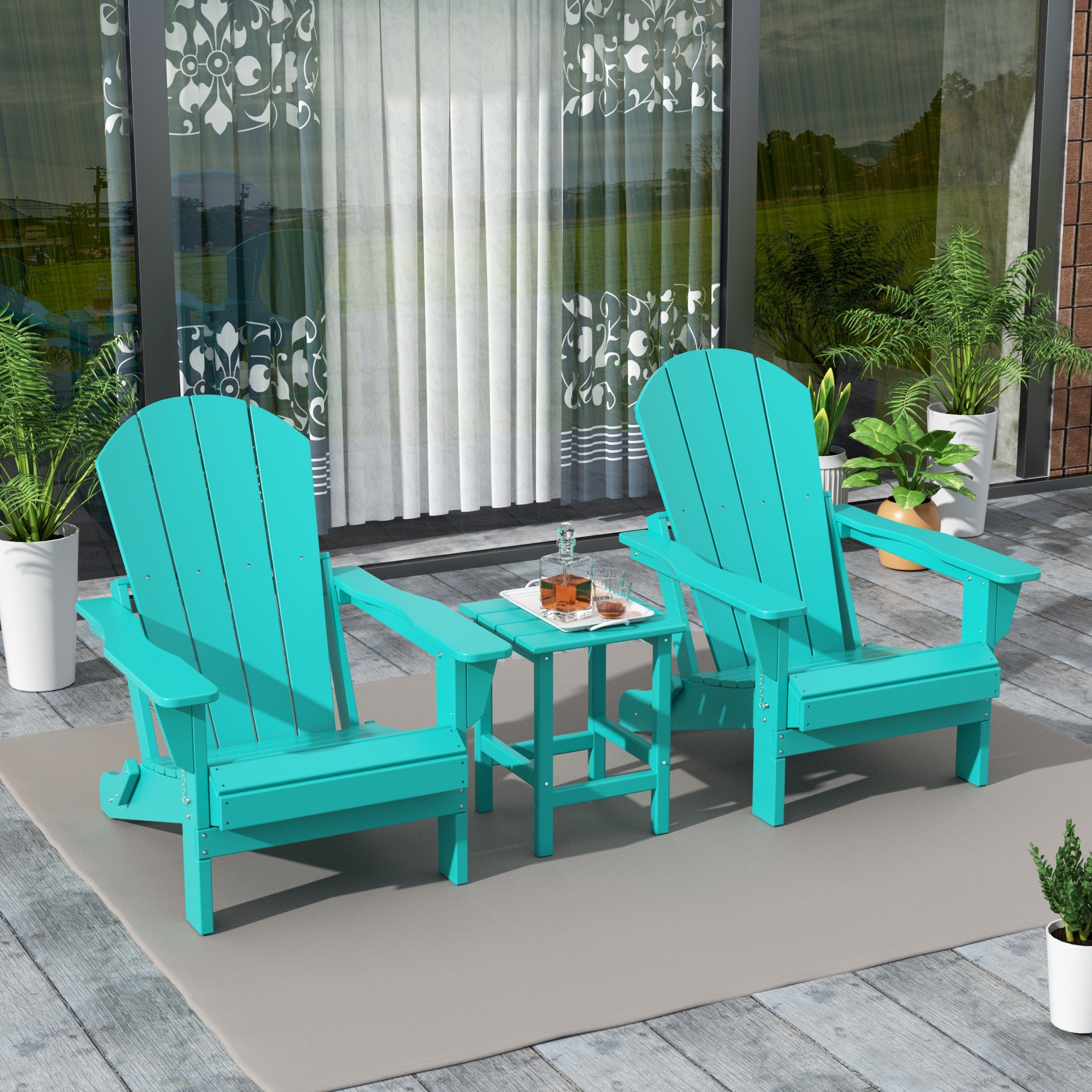 Paradise Westintrends 3-Piece set Outdoor / Patio Poly Adirondack chair set with a side table ( 2 seater )