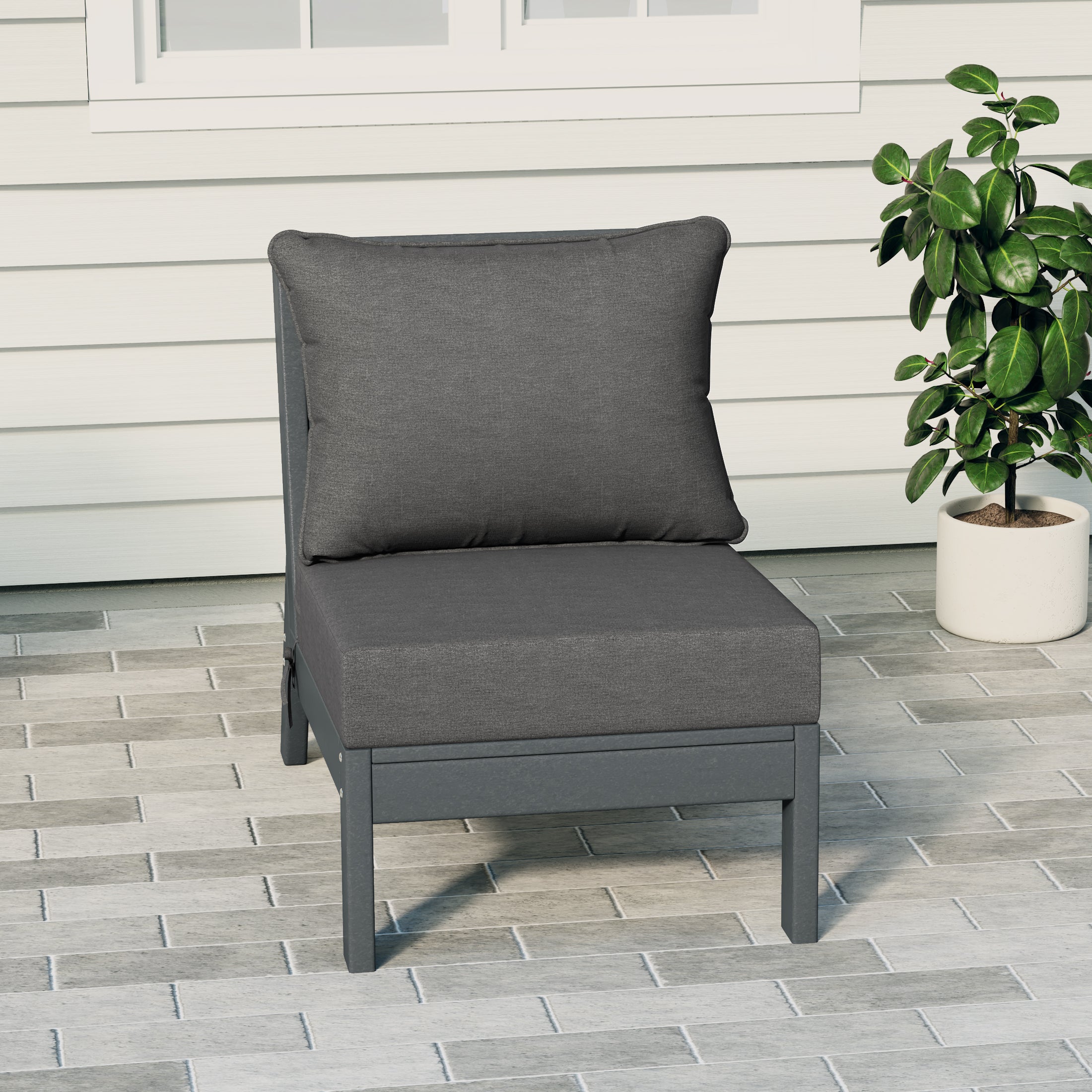 Portsmouth Modern Outdoor HDPE Patio Armless Sectional Corner Club Chair with Deep Seat Cushions