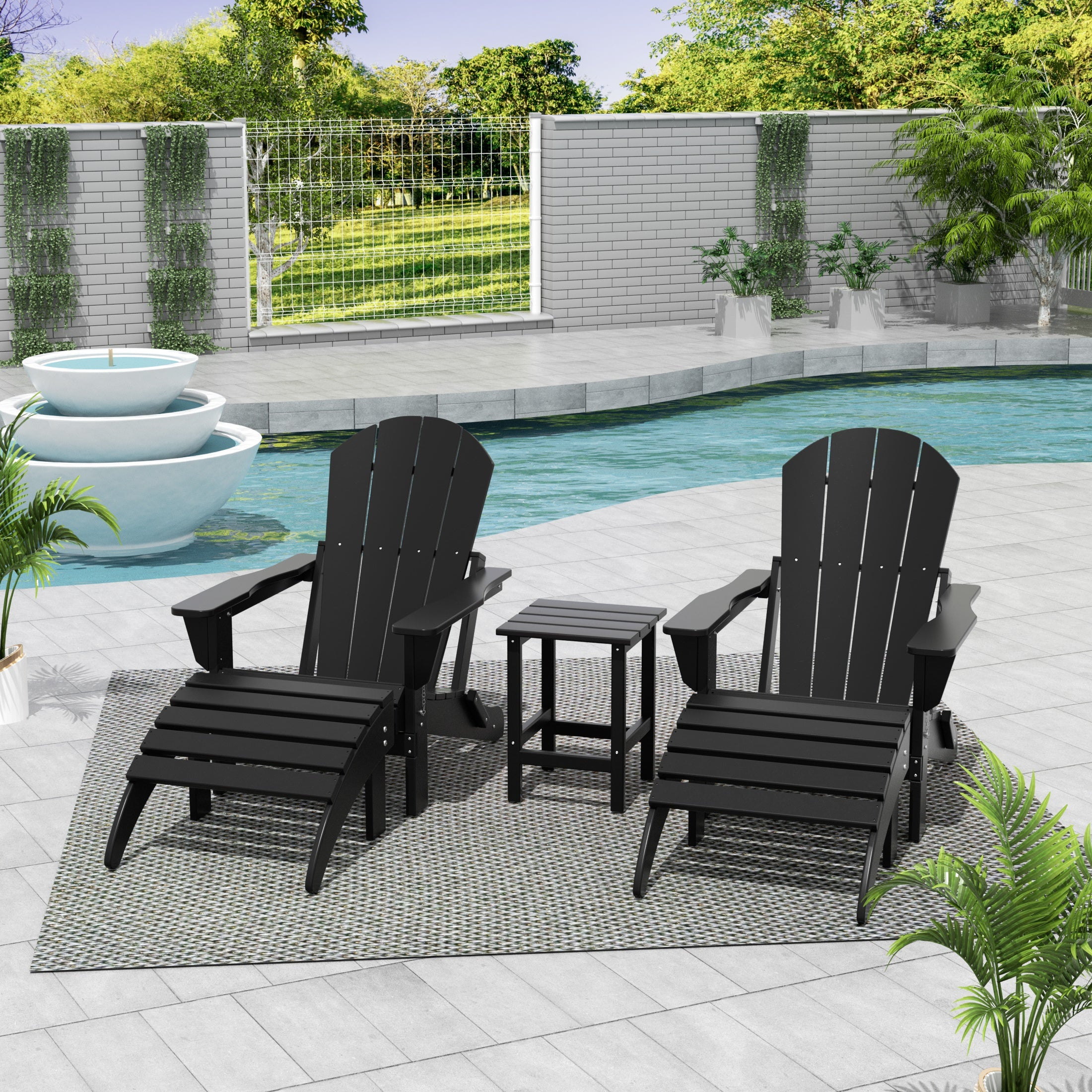 Paradise Westintrends 5-Piece set classic Adirondack chairs with ottoman and a small coffee table (2 seater)