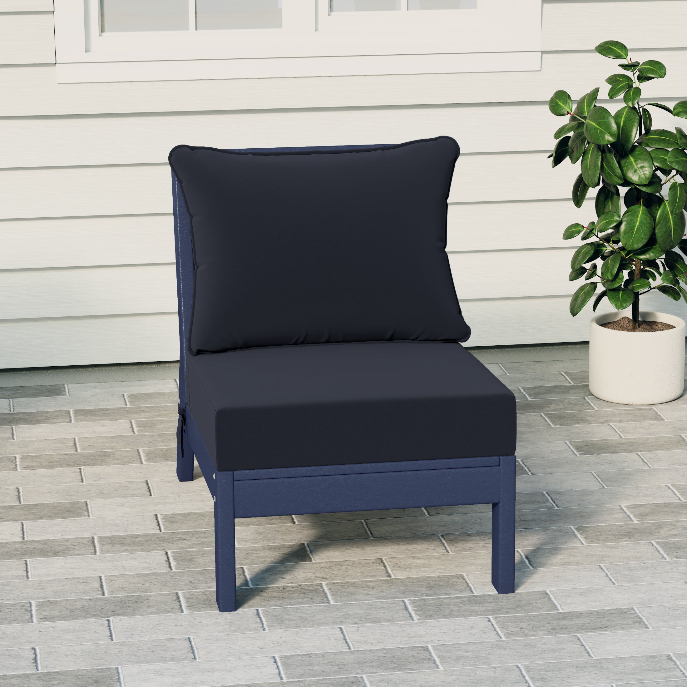 Portsmouth Modern Outdoor HDPE Patio Armless Sectional Corner Club Chair with Deep Seat Cushions