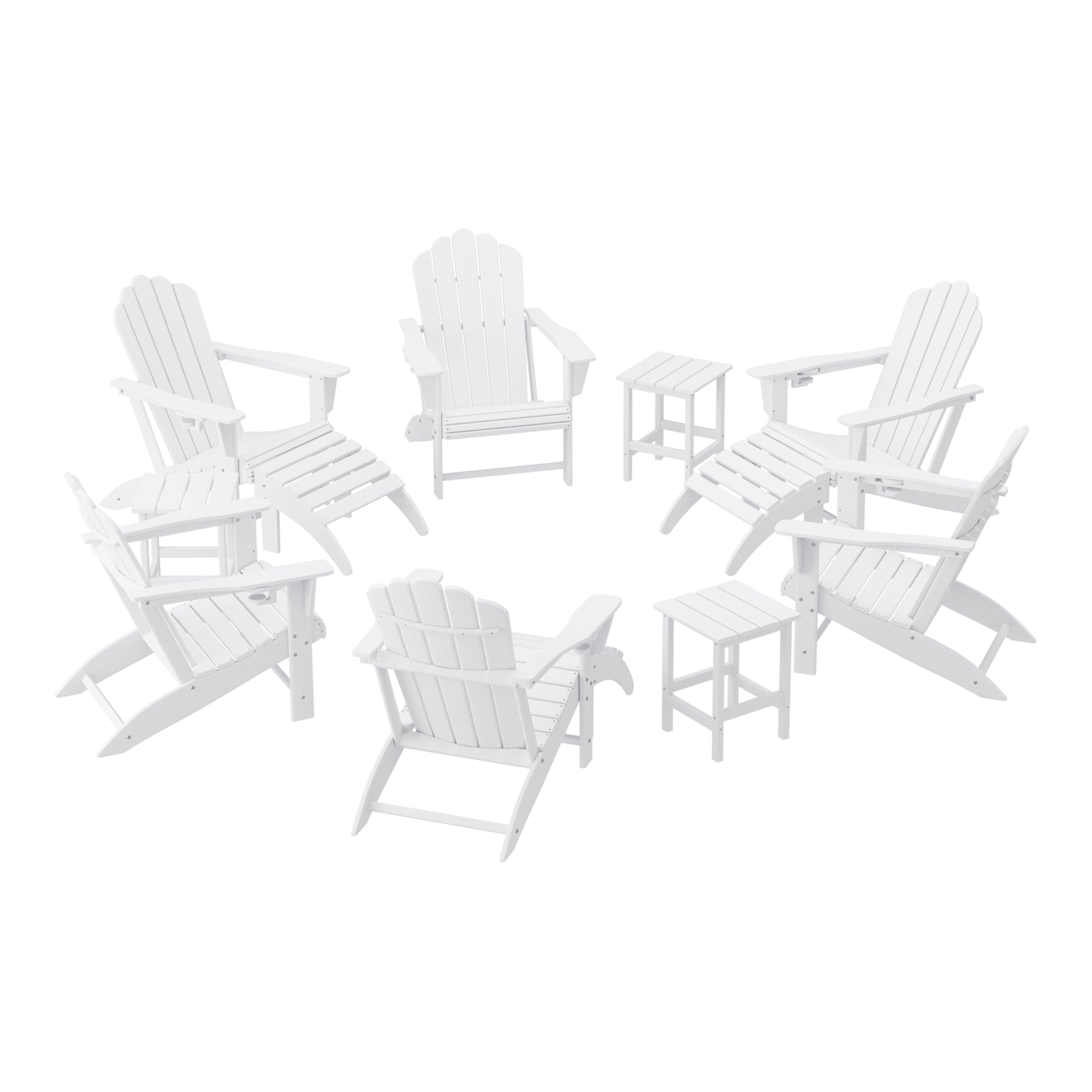 Lakeview 12-Piece HDPE Outdoor Patio Furniture Adirondack Chair Conversation Table Set