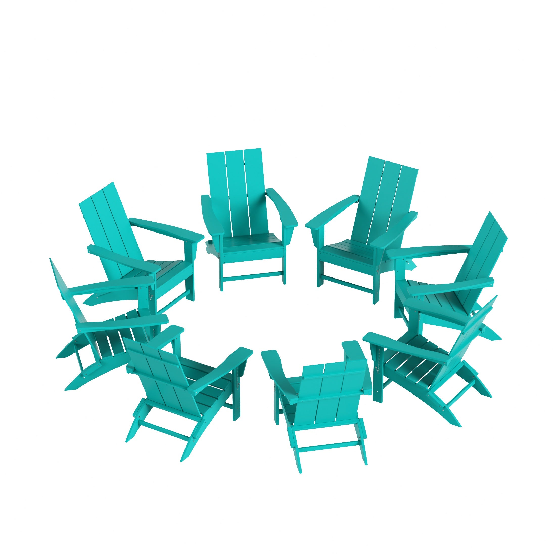 Palms Ashore 8-Piece Modern Poly Folding Adirondack Chair Set