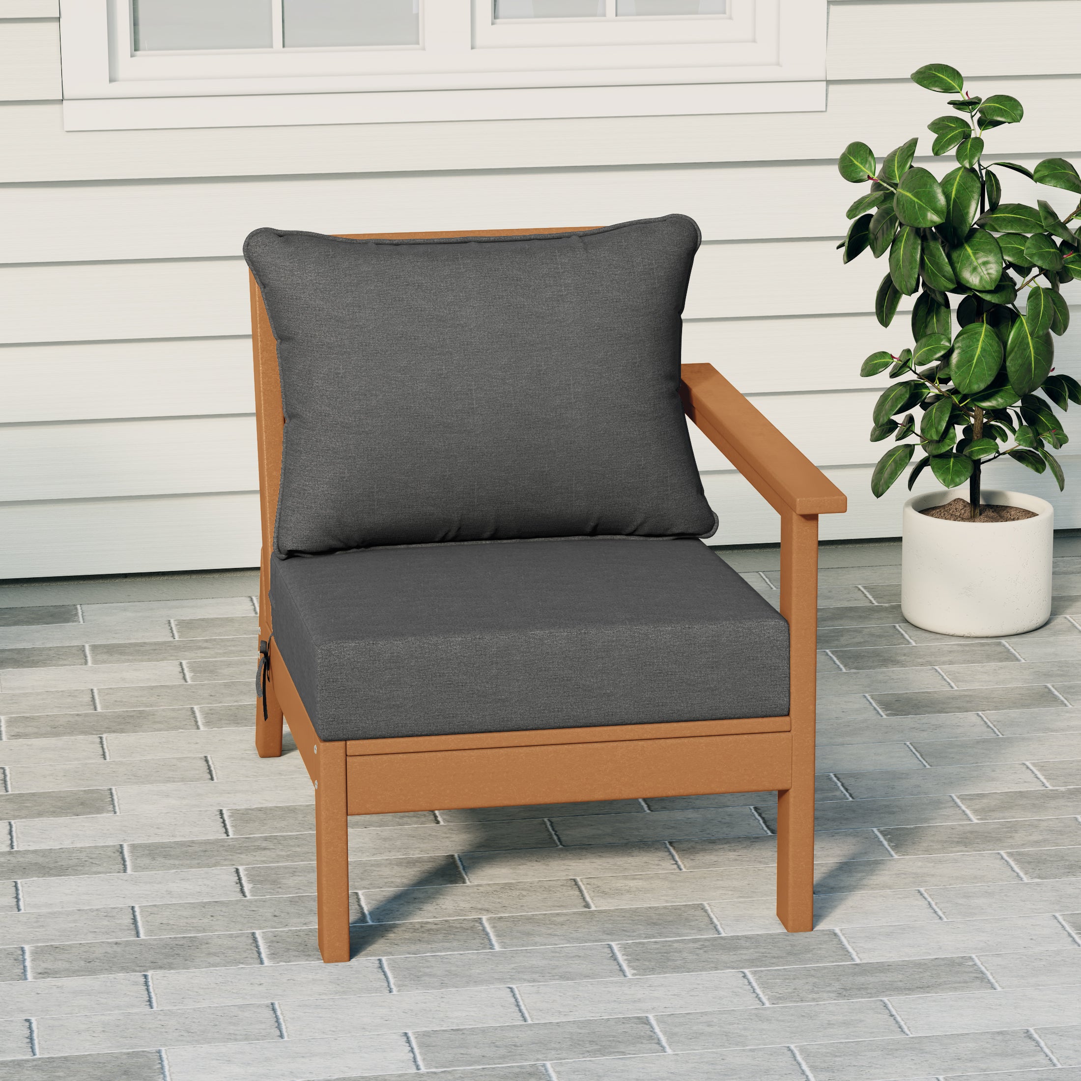 Portsmouth Modern Outdoor HDPE Patio Right Facing Sectional Corner Club Chair with Deep Seat Cushions