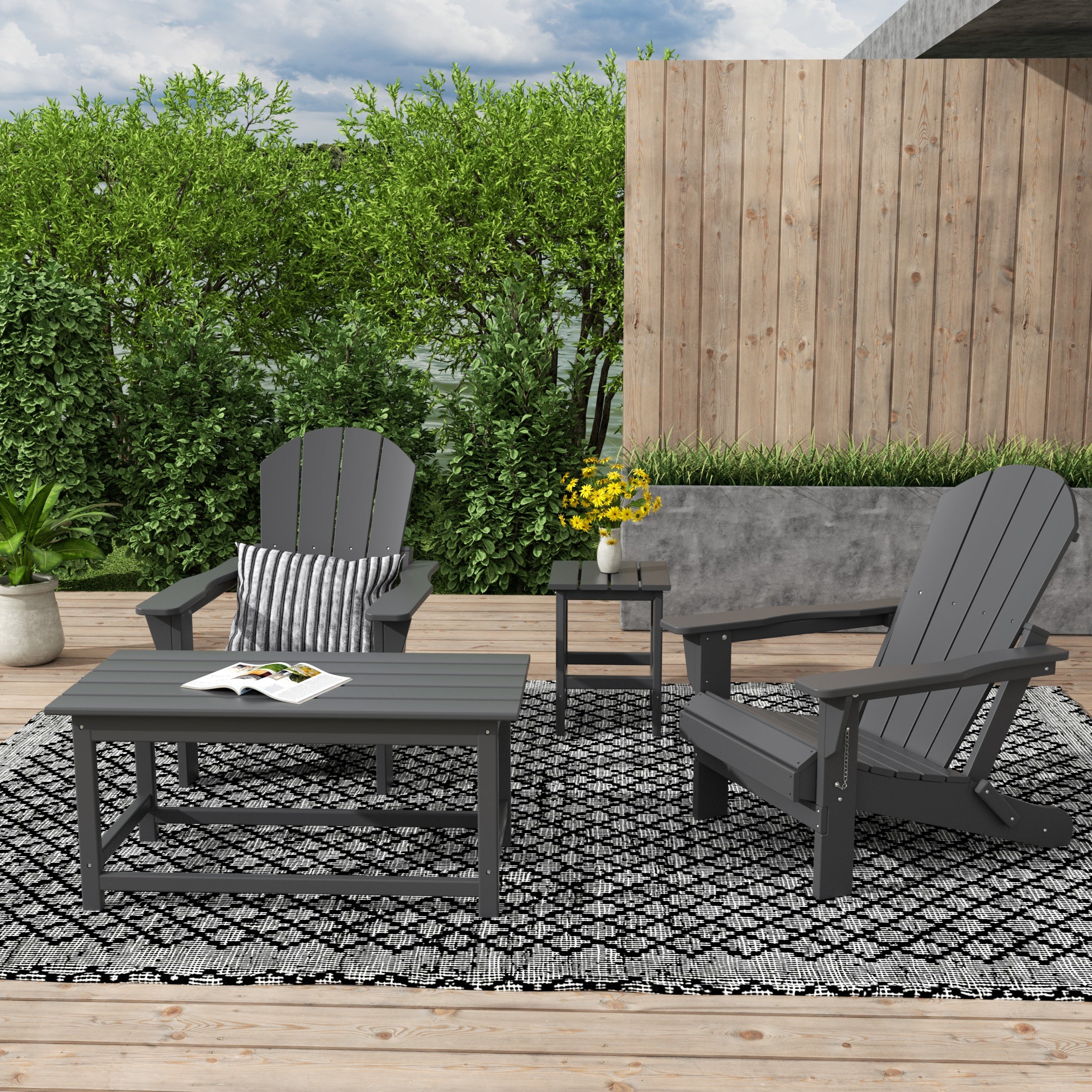 Paradise Westintrends 4-Piece set Outdoor / Patio Poly Adirondack chairs with a Coffee and a side table ( 2 seater )