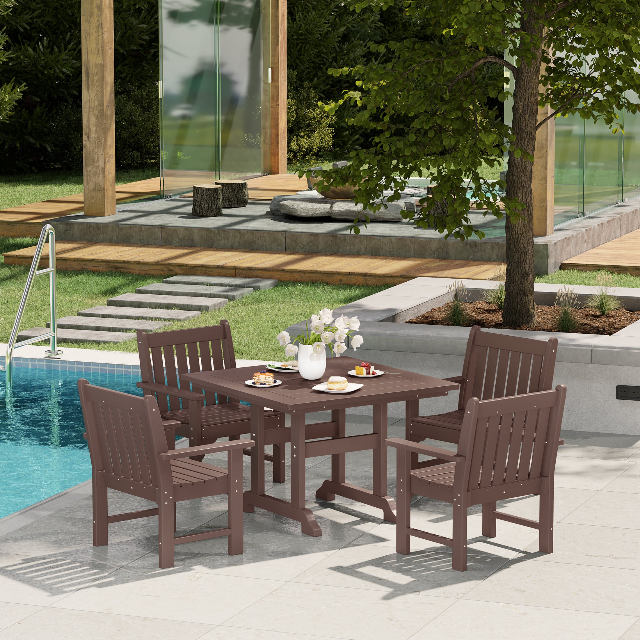 Paradise 5-Piece HDPE Outdoor Patio Chair and Square Table Dining Set