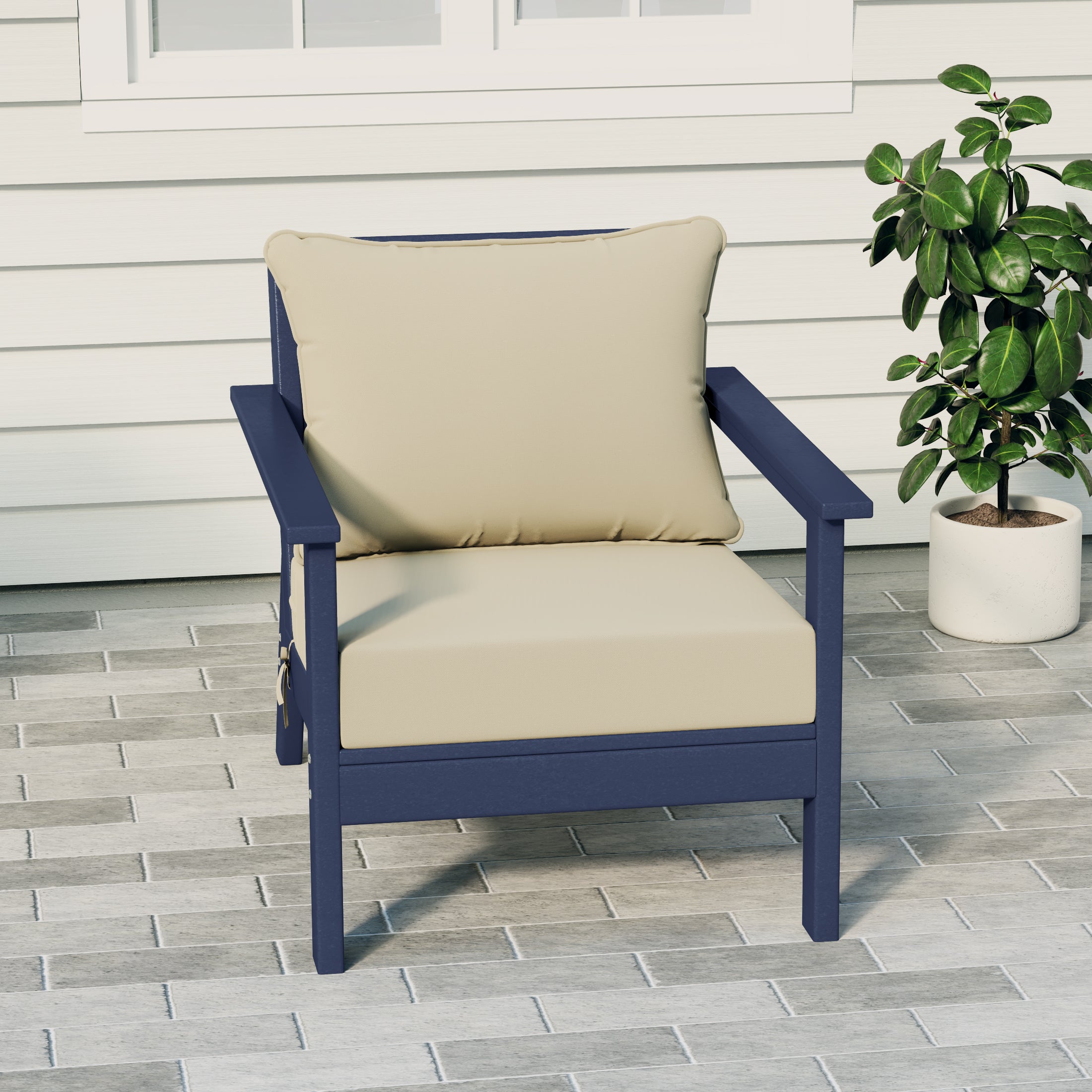 Portsmouth Modern Outdoor HDPE Patio Club Chair with Deep Seat Cushions