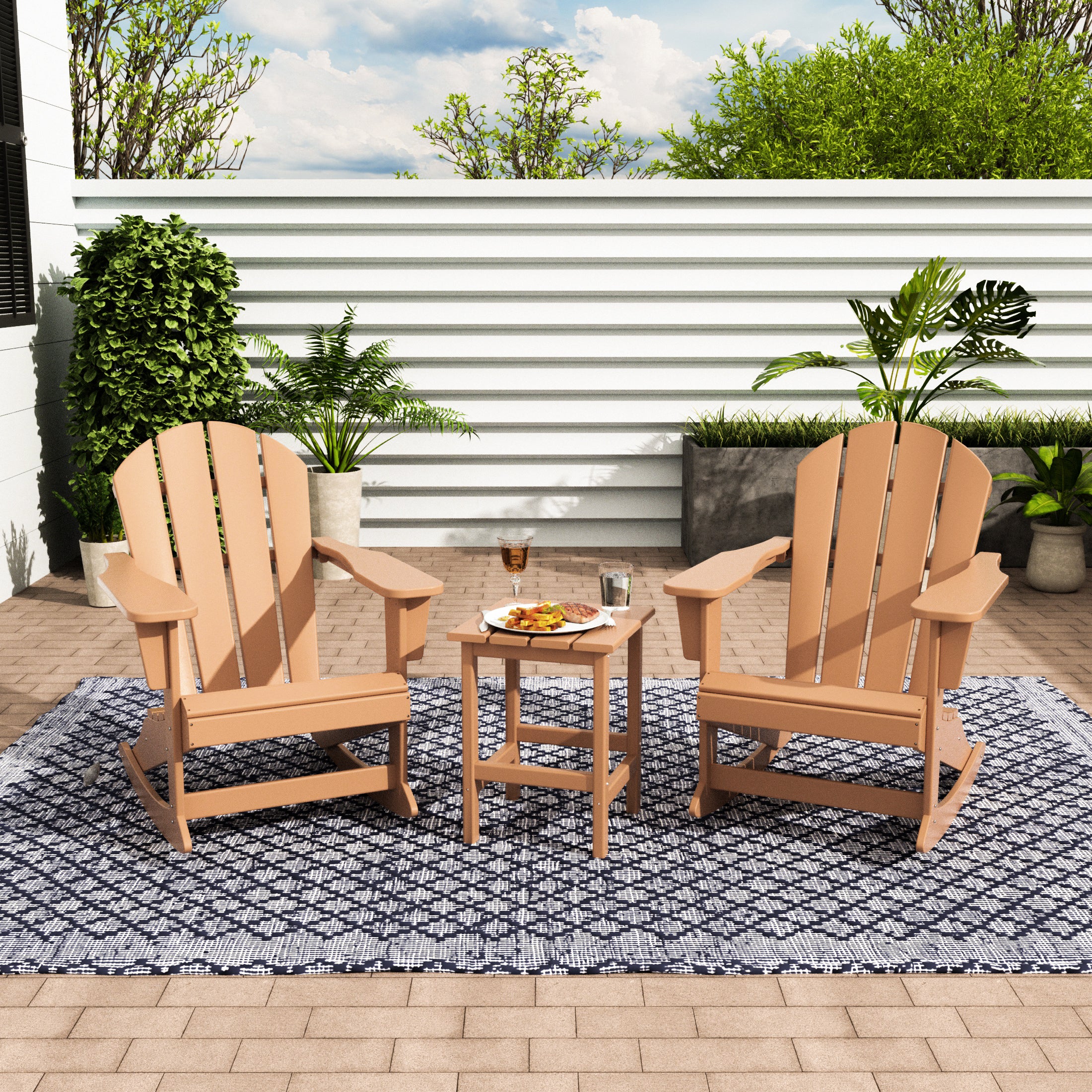 Paradise Westintrends 3-Piece set Outdoor / Patio Poly Adirondack rocking chairs with a side table ( 2 seater )