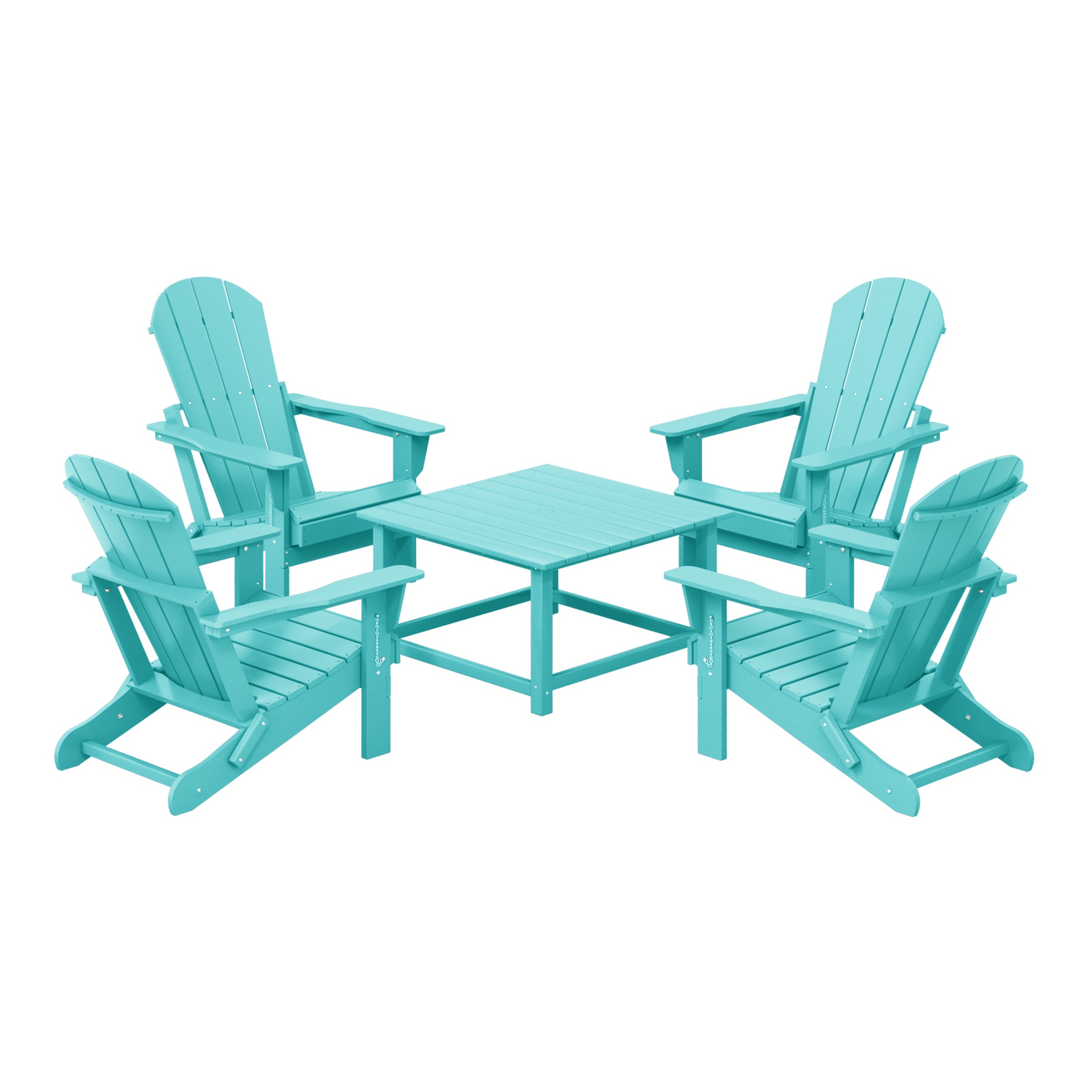 Paradise 5-Piece HDPE Adirondack Chair Outdoor Patio Square Table Conversation Set