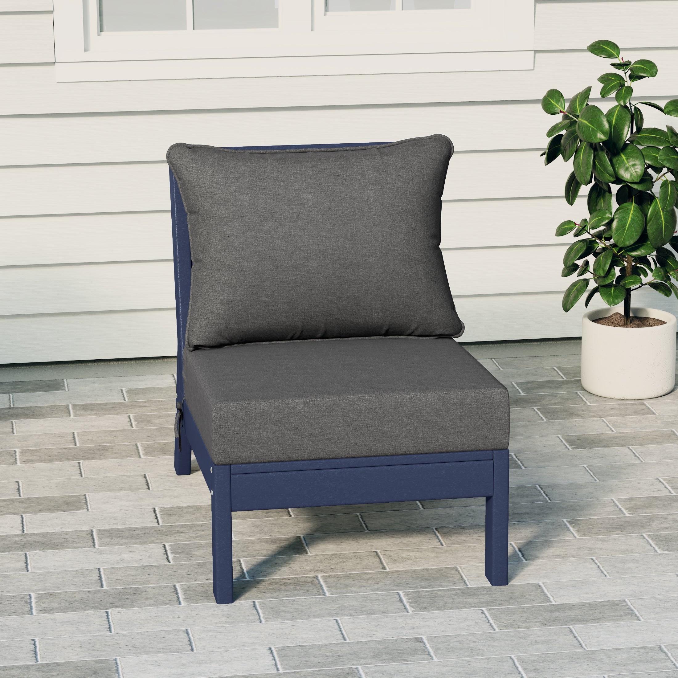 Portsmouth Modern Outdoor HDPE Patio Armless Sectional Corner Club Chair with Deep Seat Cushions