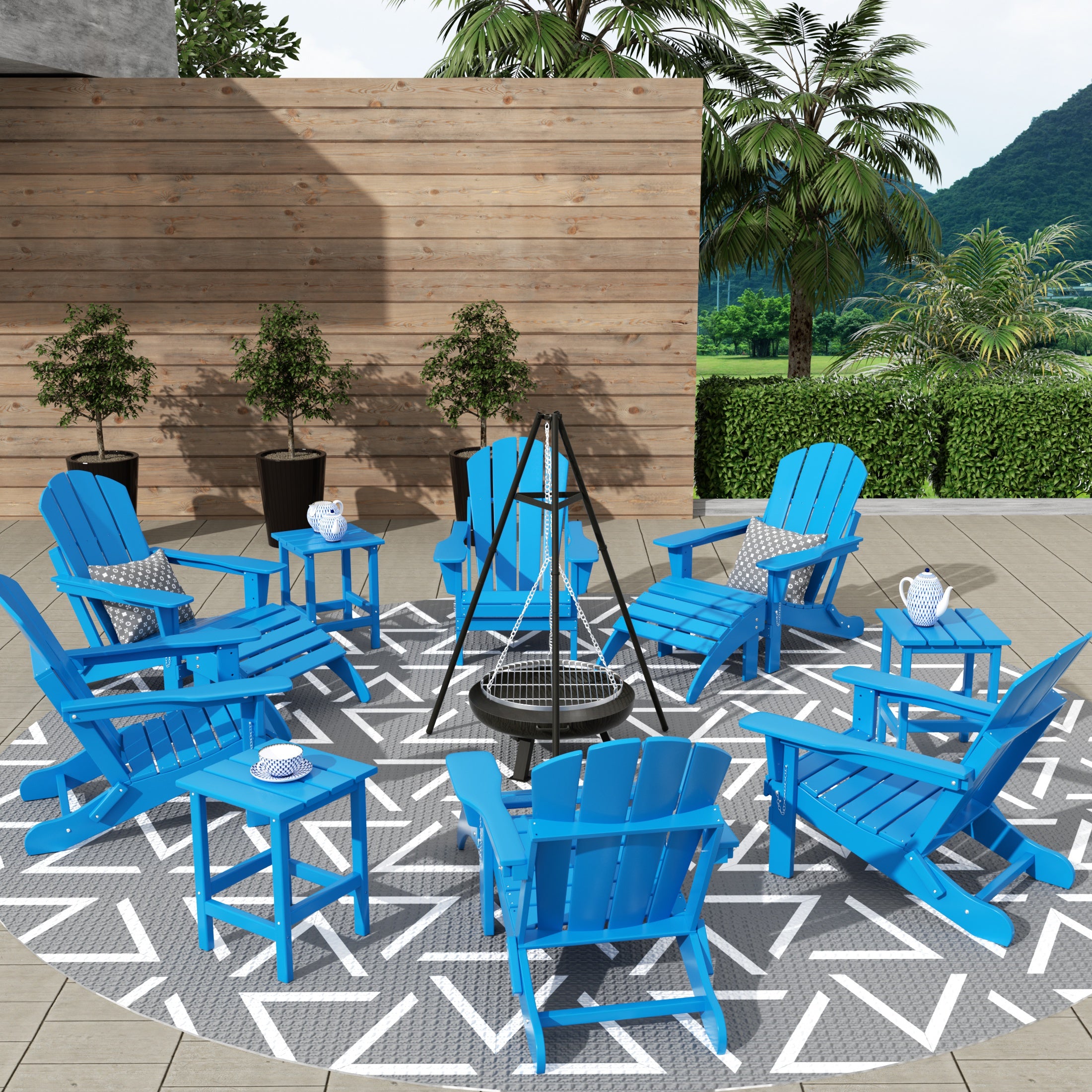 Paradise Malibu 12-Piece Outdoor Folding Poly Adirondack Chair With Ottoman And Side Table