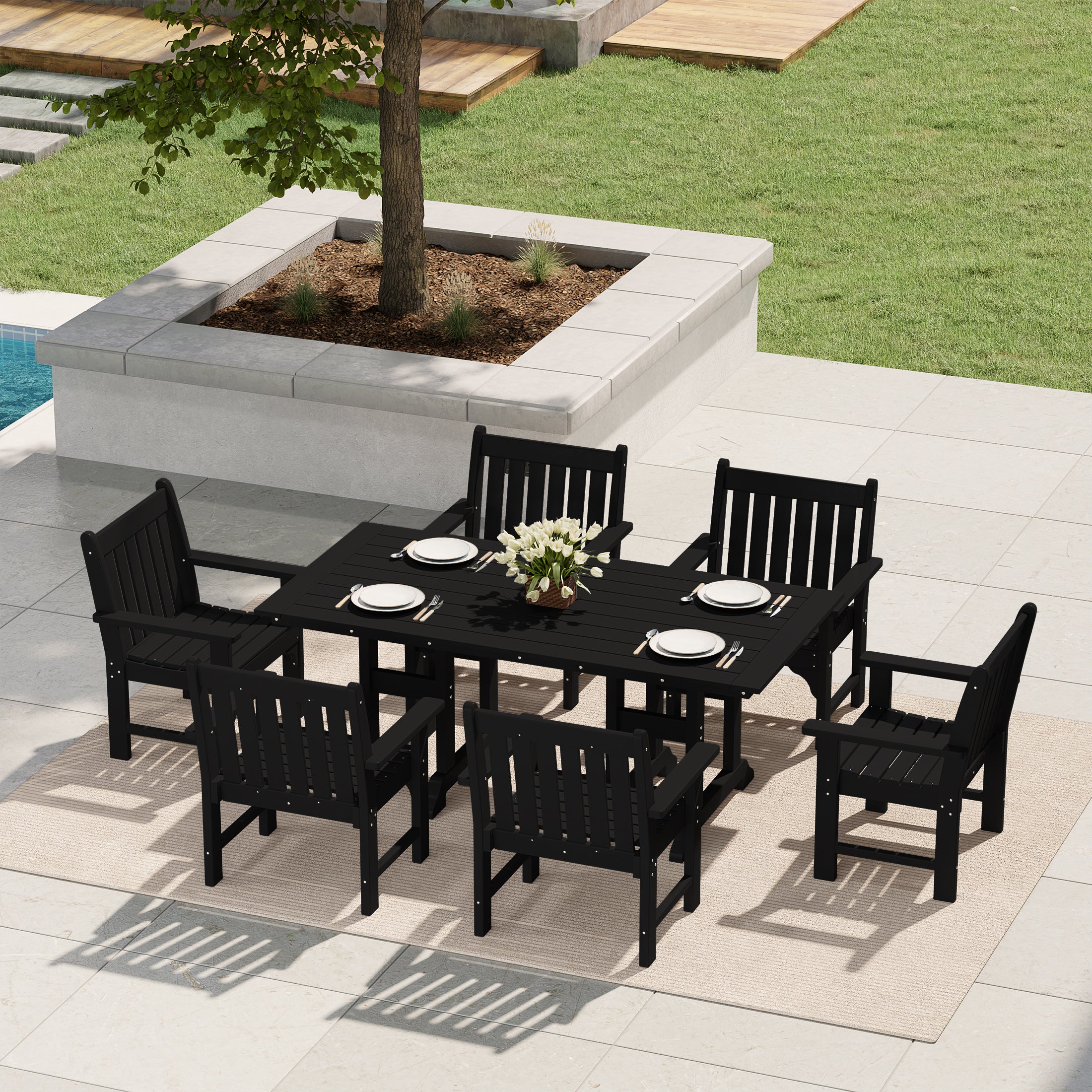 Paradise  7-Piece HDPE Outdoor Dining Patio Table and Chairs Set