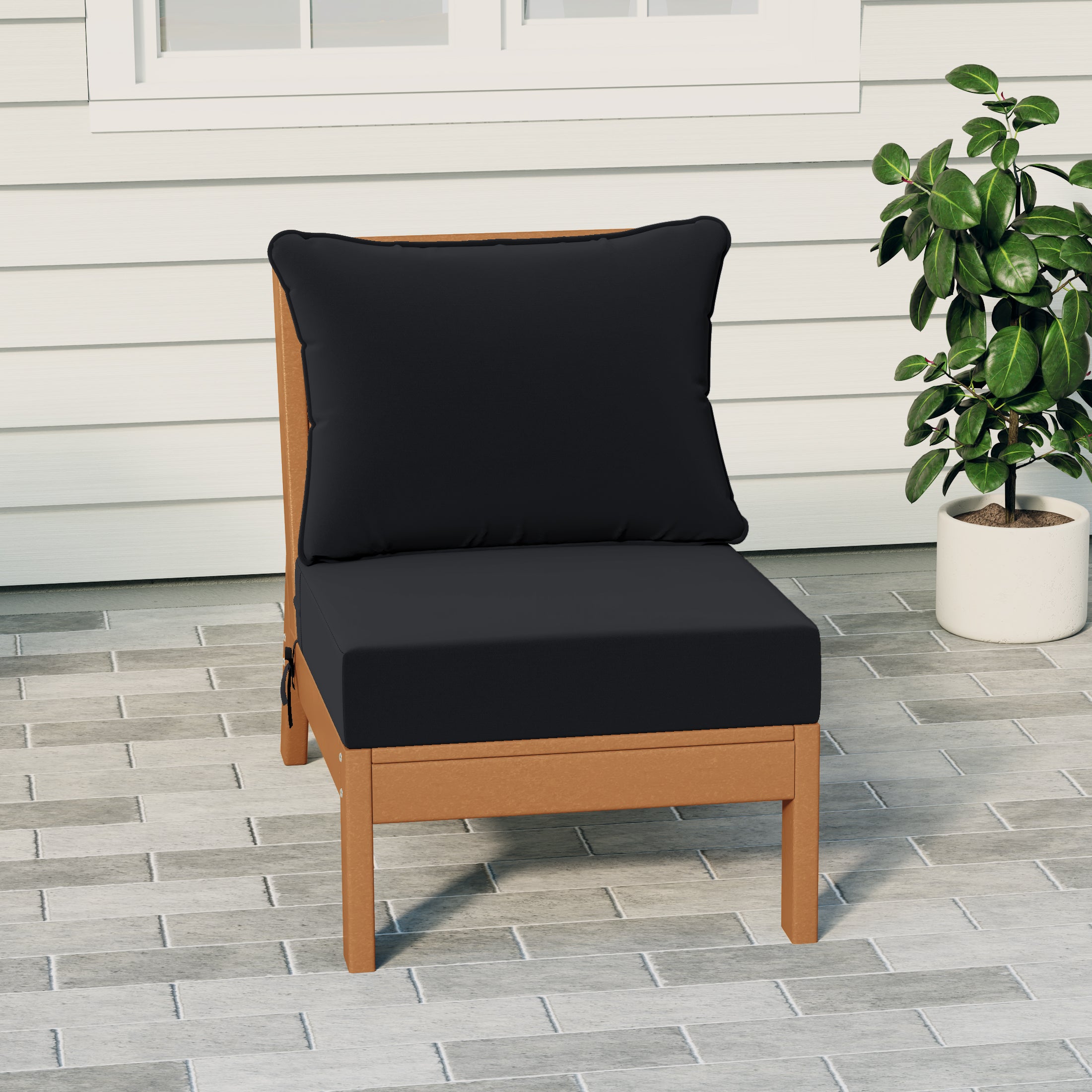 Portsmouth Modern Outdoor HDPE Patio Armless Sectional Corner Club Chair with Deep Seat Cushions