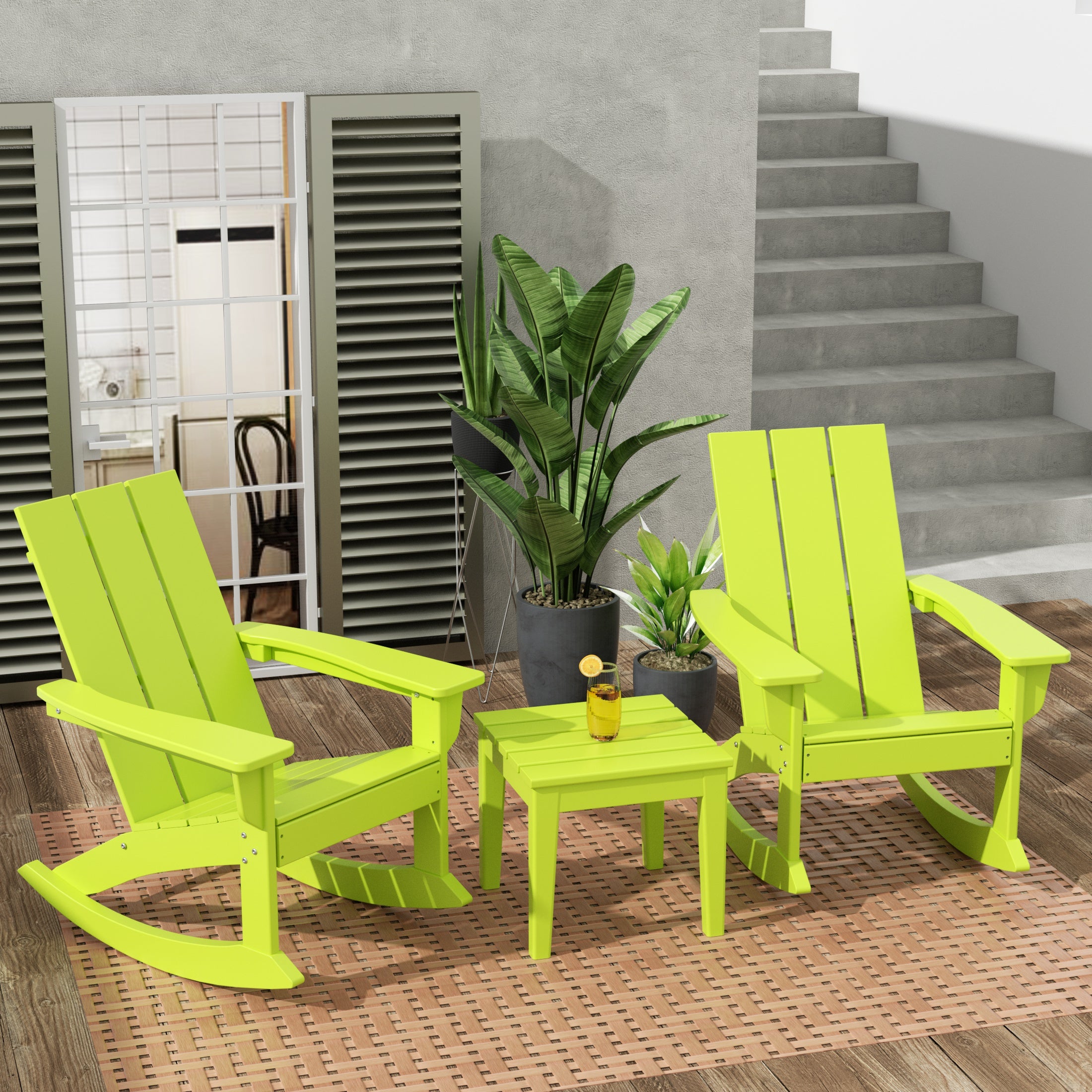 Palms Ashore Modern Rocking Poly Adirondack Chair With Side Table 3-Piece Set