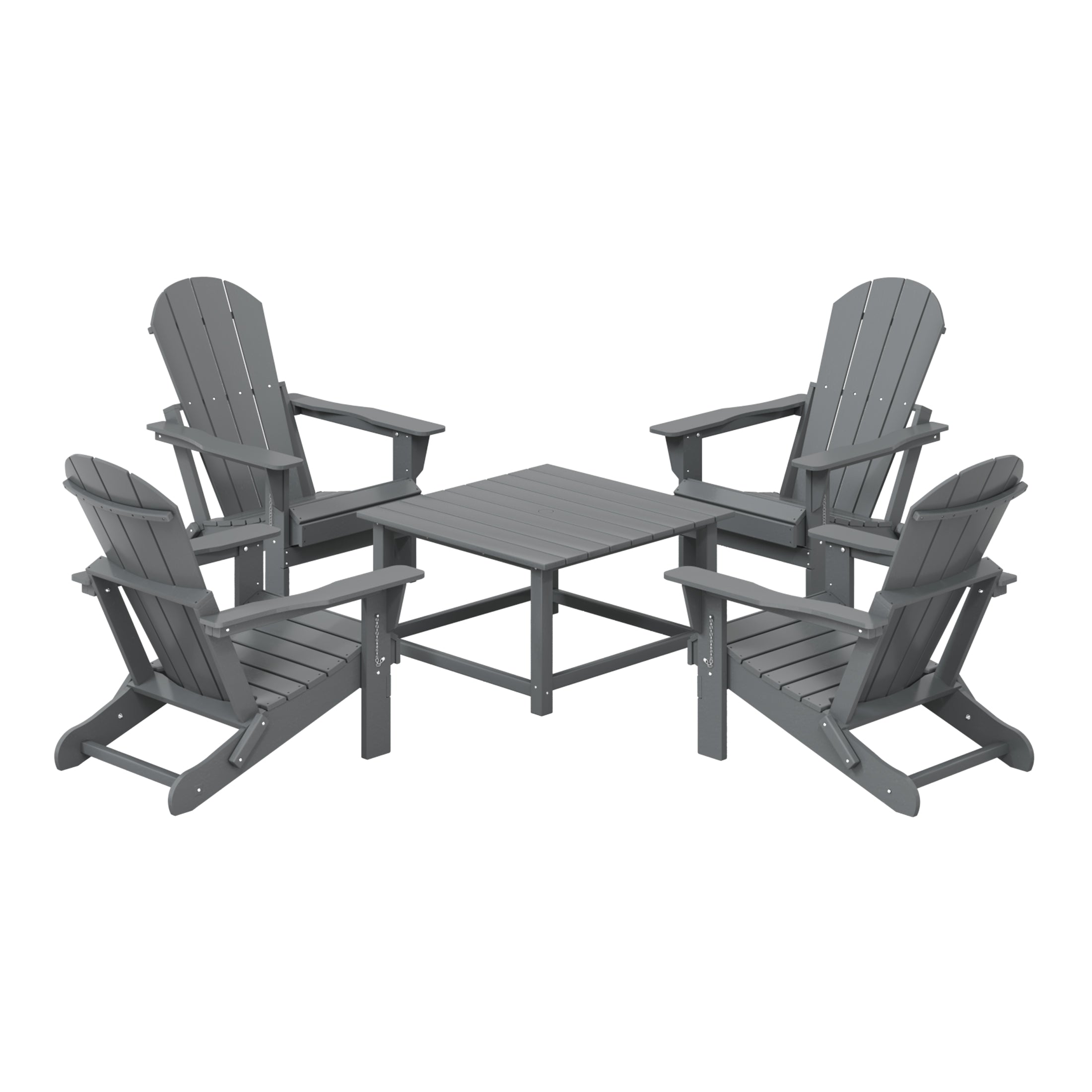 Paradise 5-Piece HDPE Adirondack Chair Outdoor Patio Square Table Conversation Set