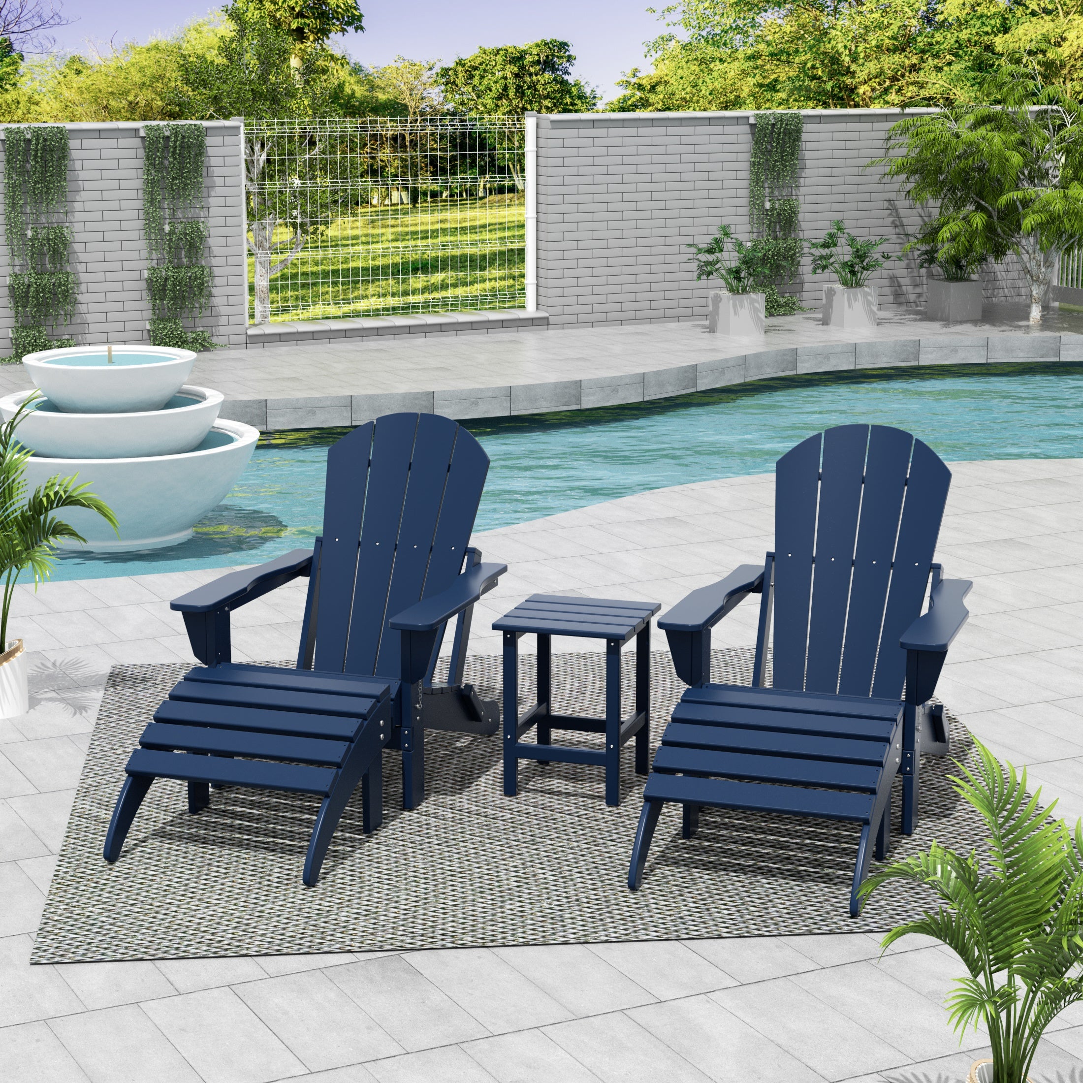 Paradise Westintrends 5-Piece set classic Adirondack chairs with ottoman and a small coffee table (2 seater)