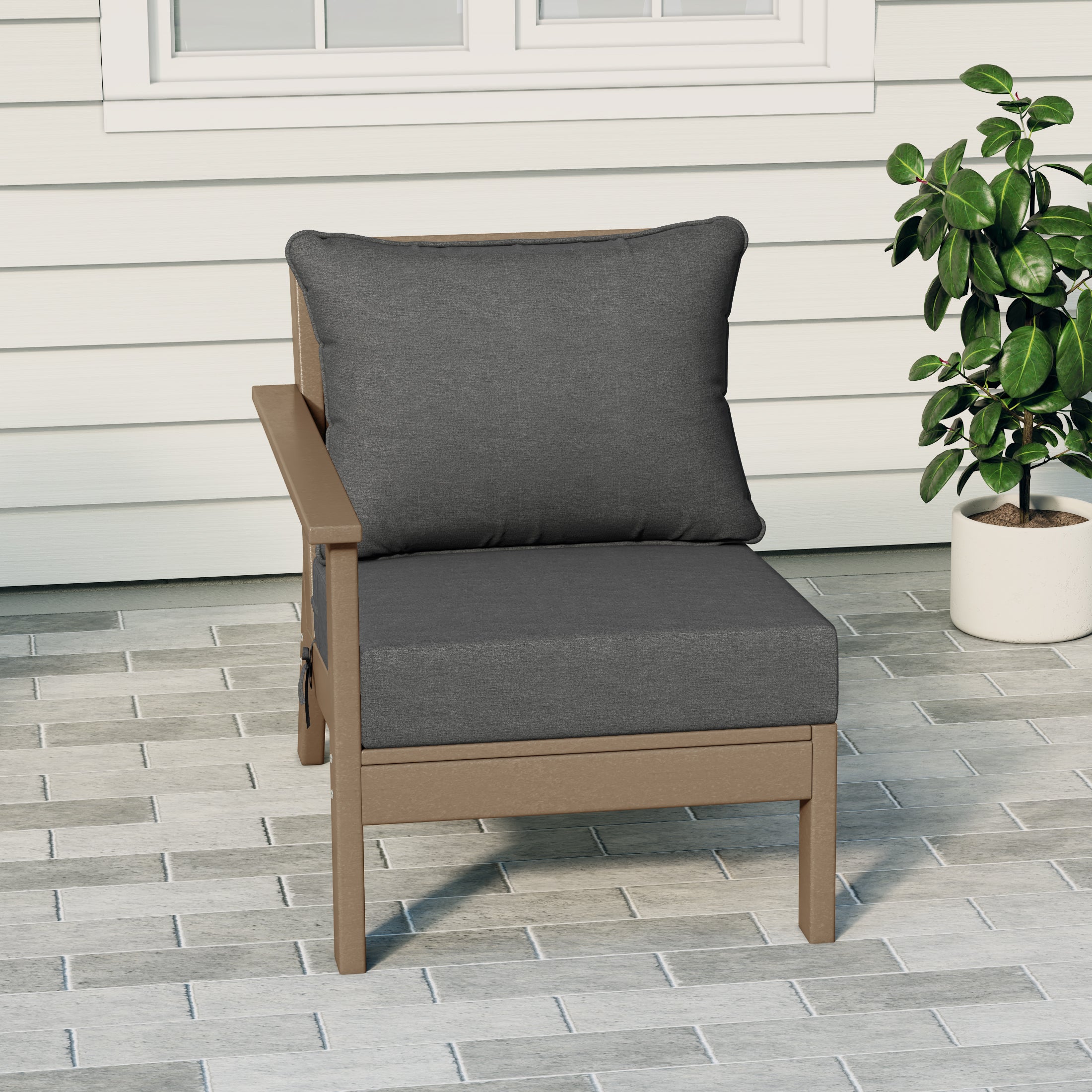 Portsmouth Modern Outdoor HDPE Patio Left Facing Sectional Corner Club Chair with Deep Seat Cushions