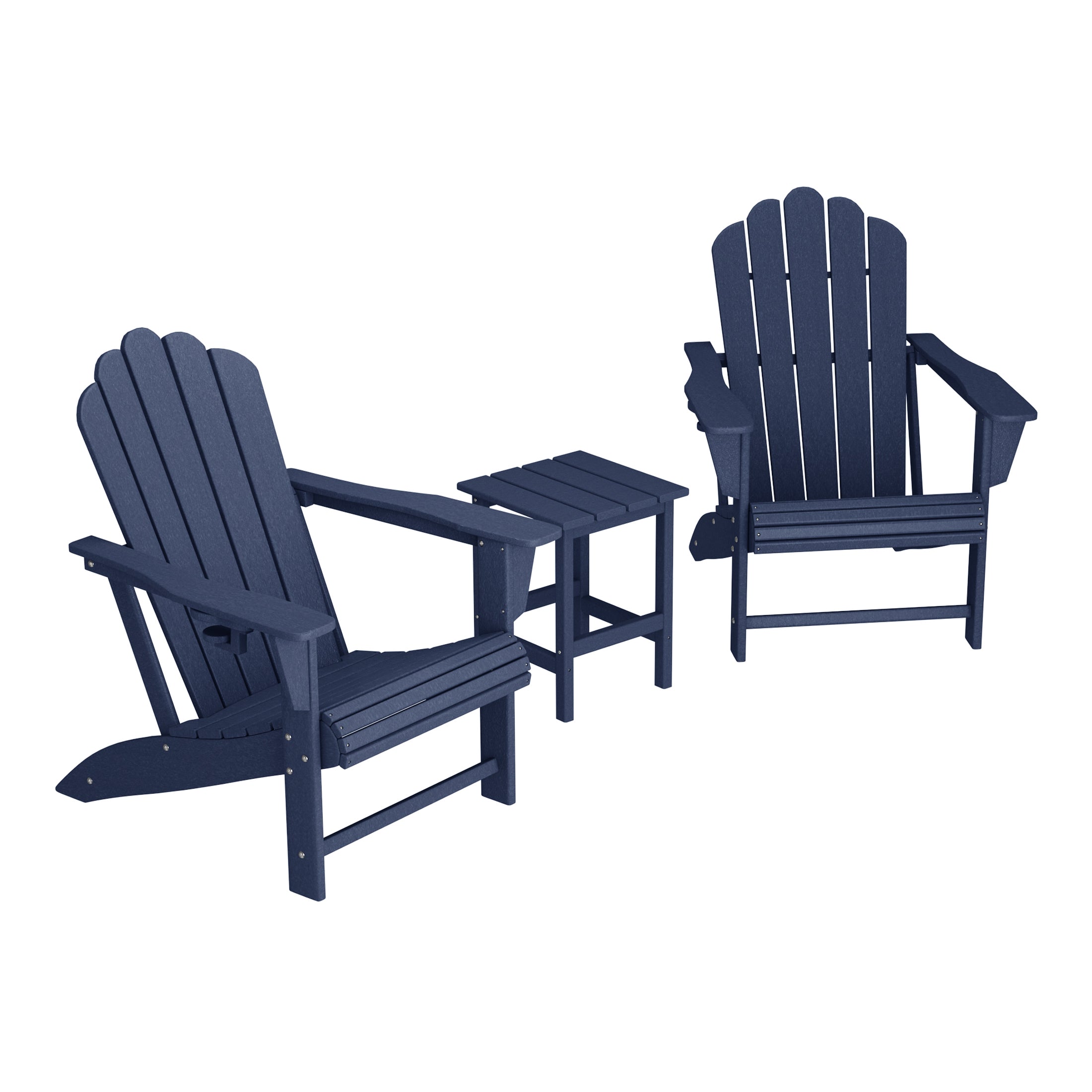 Lakeview 3-Piece Outdoor Patio HDPE Adirondack Chair With Cup Holder and Table Set