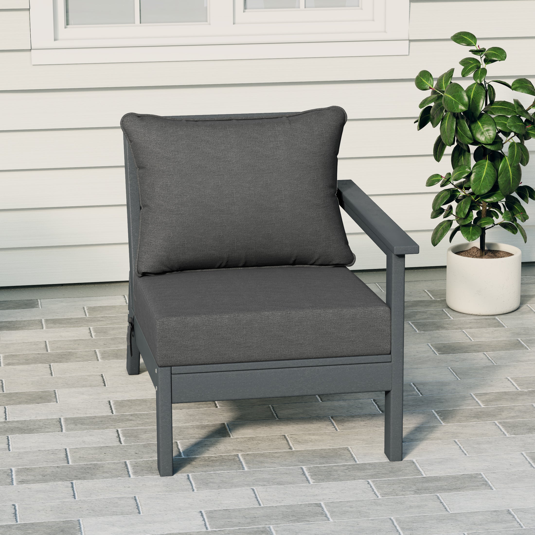 Portsmouth Modern Outdoor HDPE Patio Right Facing Sectional Corner Club Chair with Deep Seat Cushions